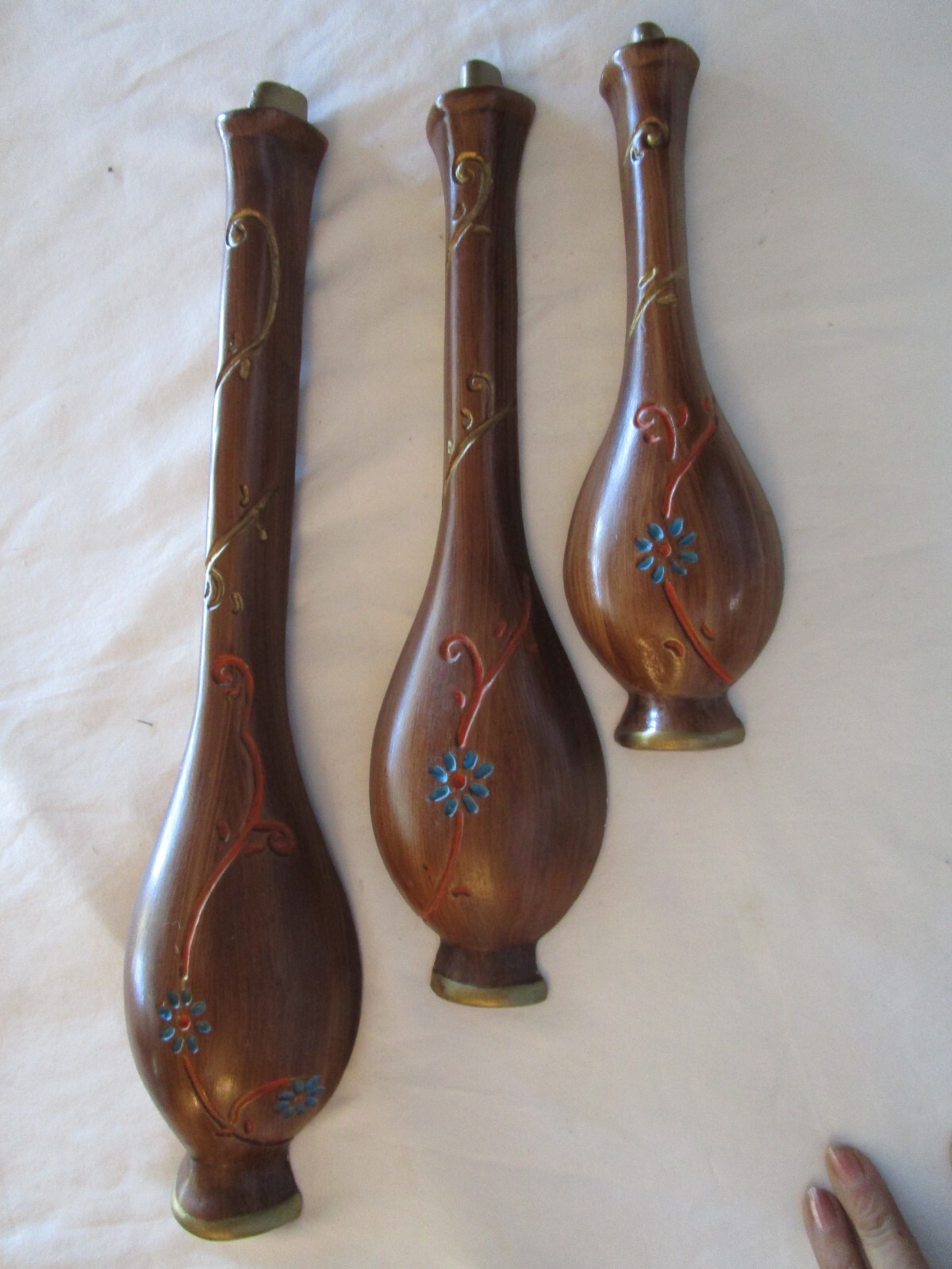 Vintage MCM Chalkware Plaster Wall art 3-Genie Bottles Daisy decor 1960’s 19” T