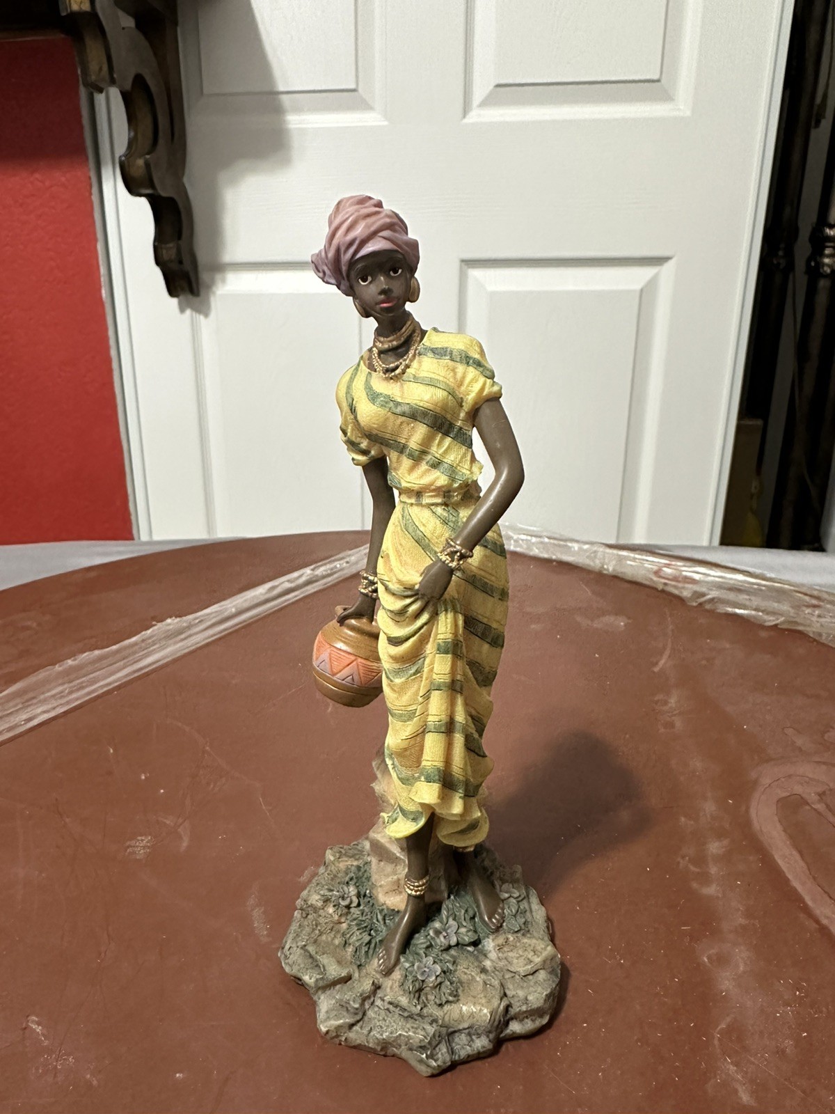 African American Figurine Woman Lady Resin 7-1/2” Tall African Ethnic