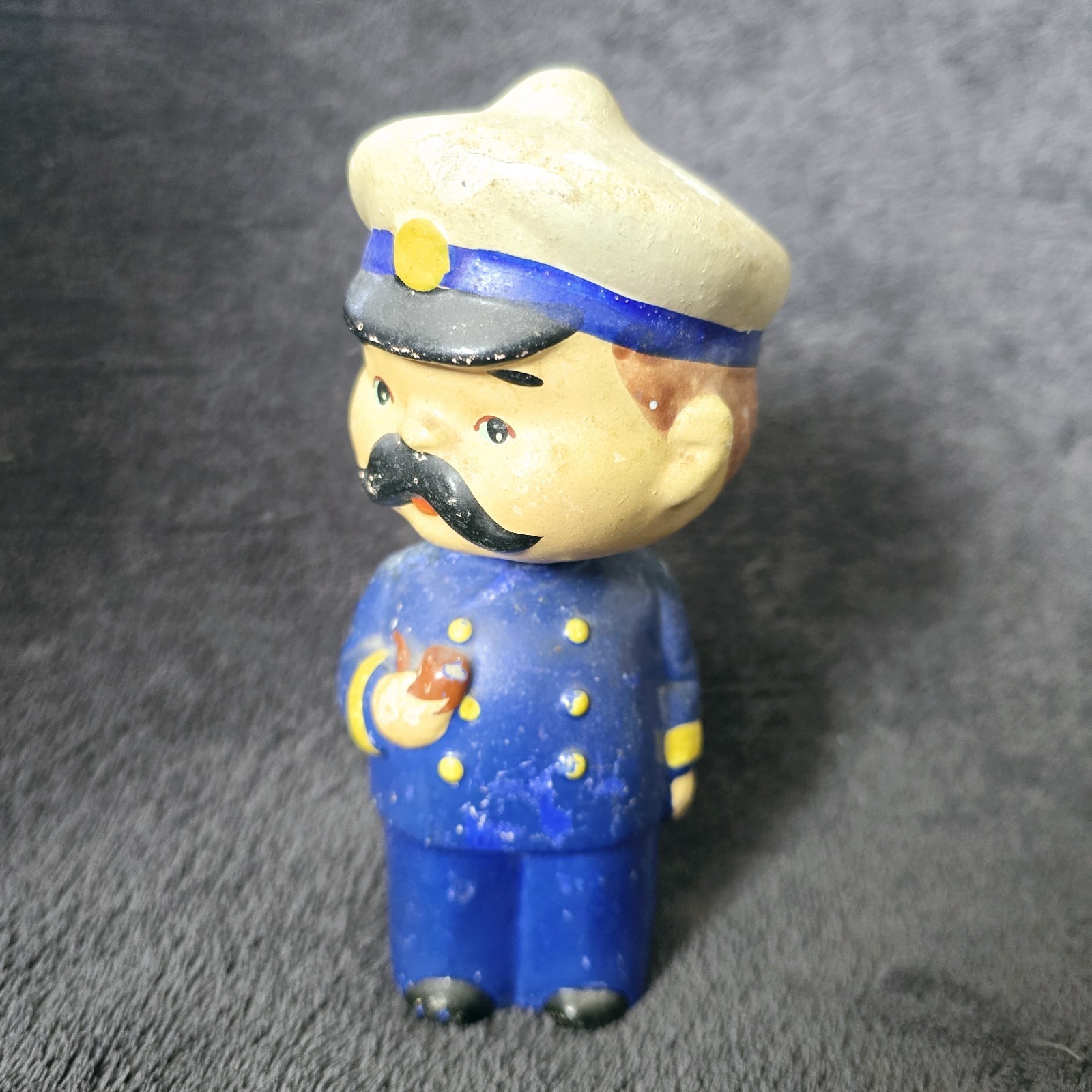 Vintage 1950s Paper-Mâché Bobblehead Nodder Ship Captain Figurine Holding Pipe