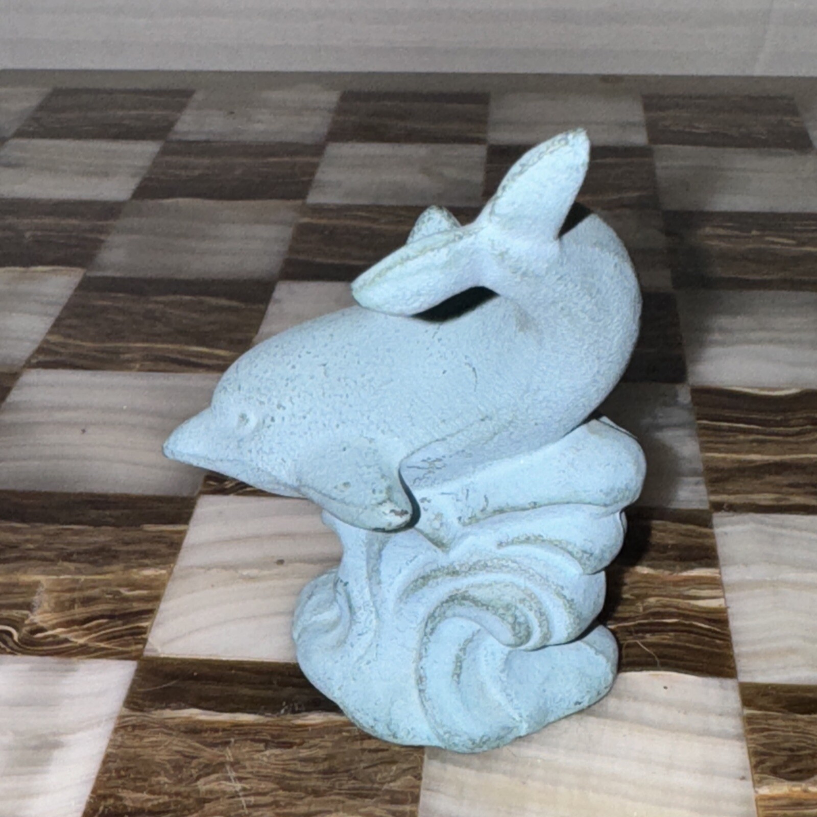 Vintage Lenox Dolphin Figurine Statue Sculpture Cast Iron Blue Waves Sea Ocean