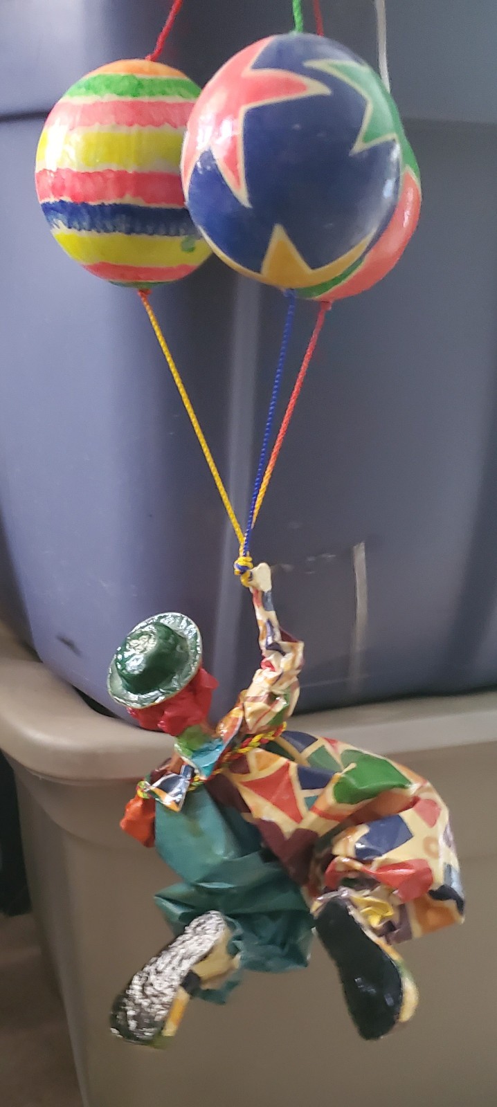 Vintage Clown Figurine with Colorful Balloons – Whimsical Handmade Decoration
