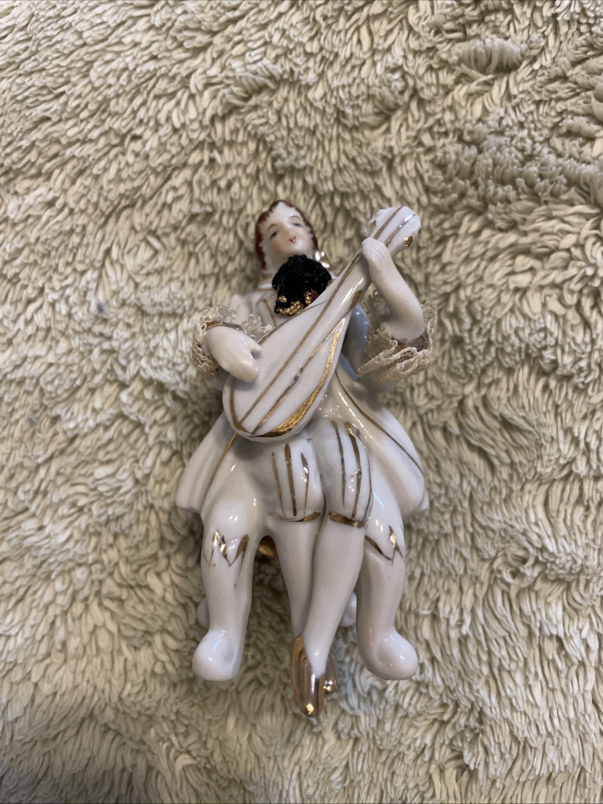 Porcelain Victorian Man Fiddle Musical Instrument Figurine