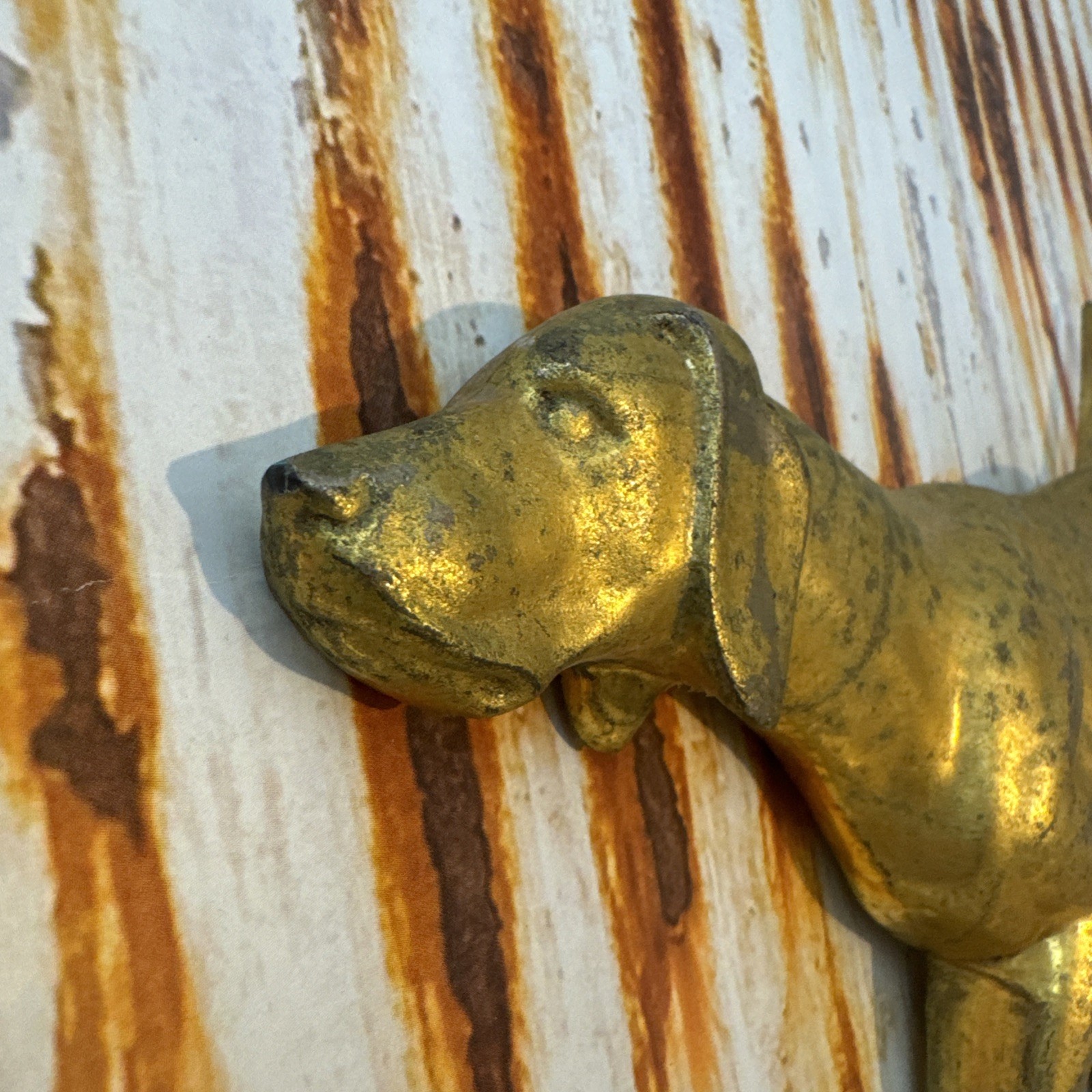 Vintage Cast Metal Pointer Dog Statue Wall Plaque 3 Demensional Gold R.S. 1951