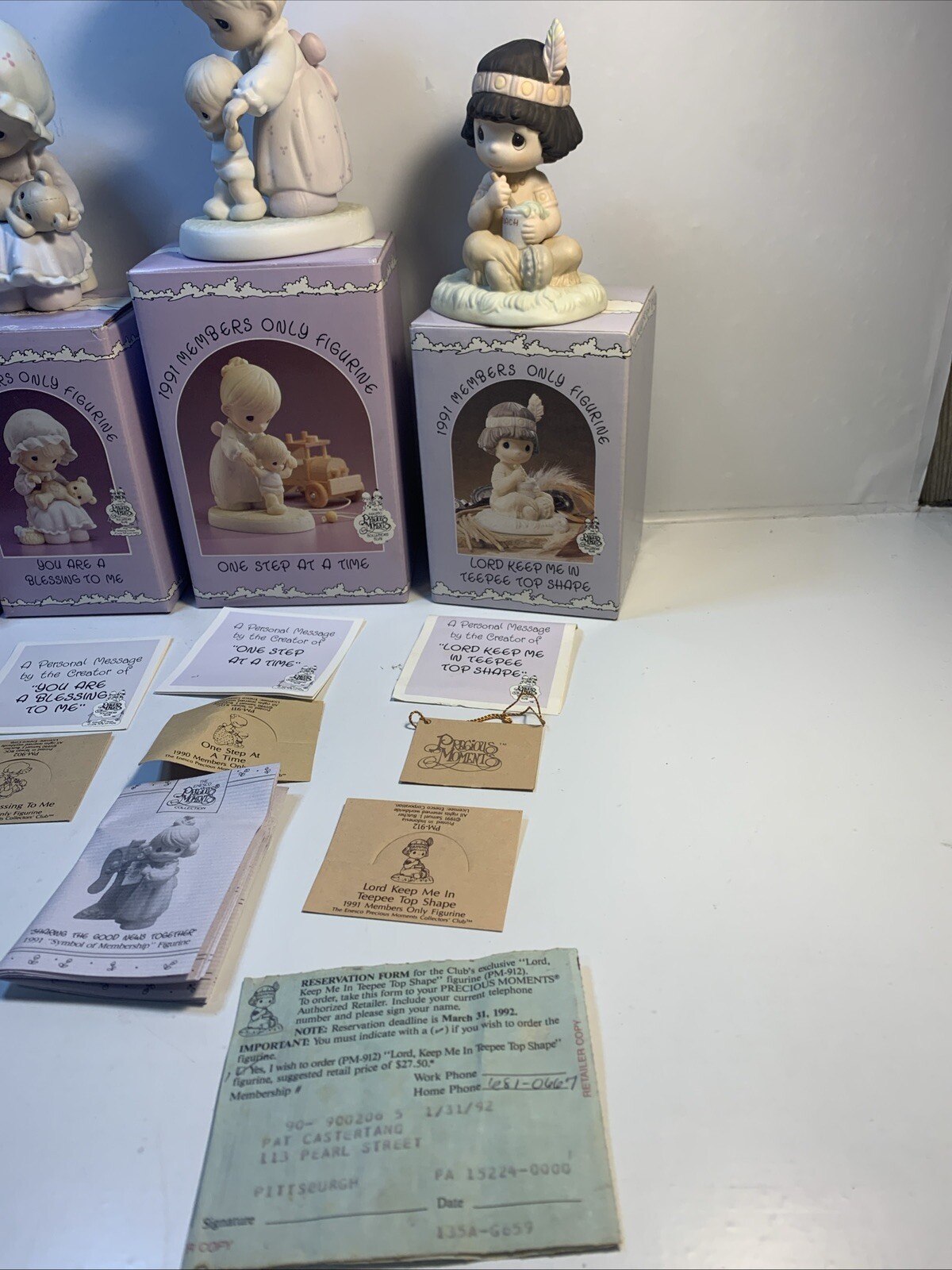 LOT OF 4 PRECIOUS MOMENTS 1990-1991 MEMBERS ONLY PM901 PM902 PM911 PM912