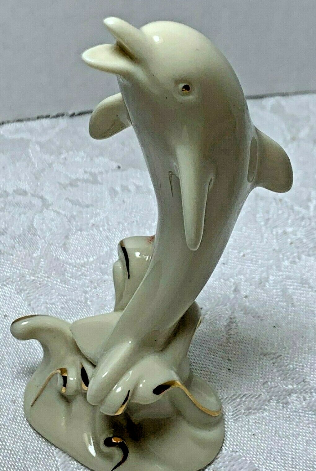 ☘☘☘ Lenox 4″ Miniature Dolphin Classic Ivory Color 24Kt Gold Trim Figurine ☘☘☘☘