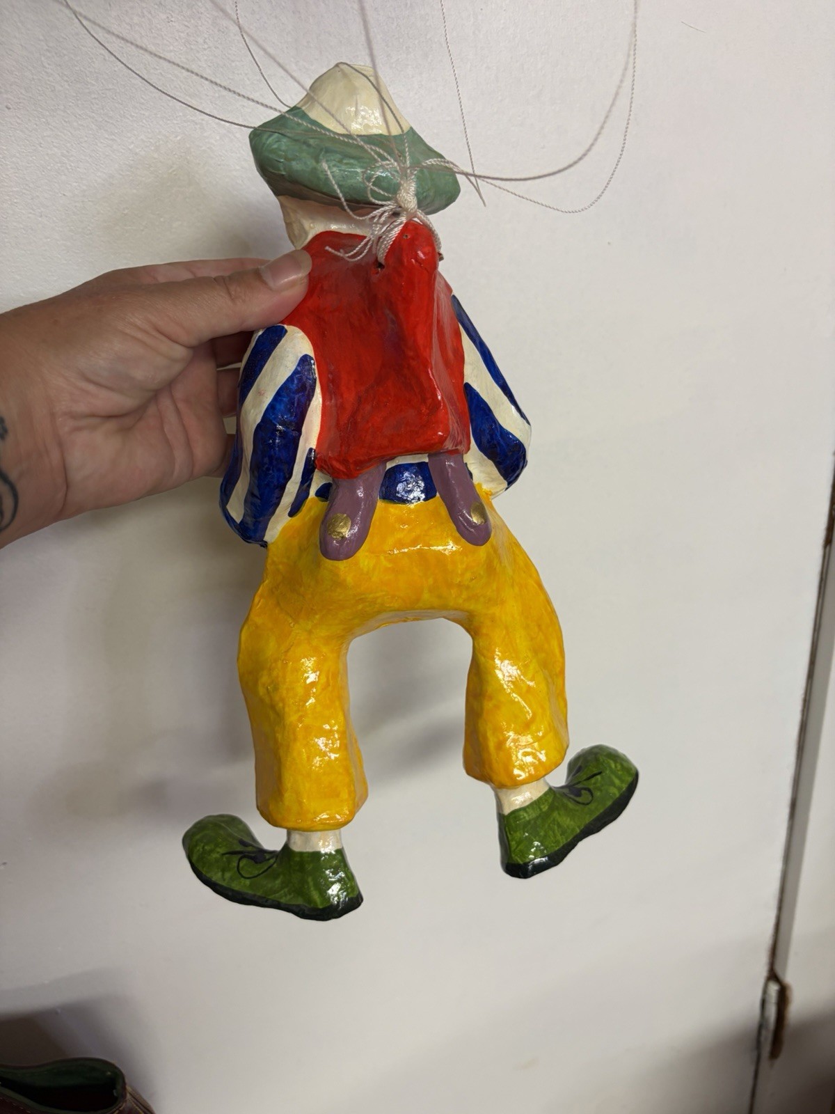 Vintage Papier Mache Handpainted Circus Clown Mobile 20″ Made In Mexico