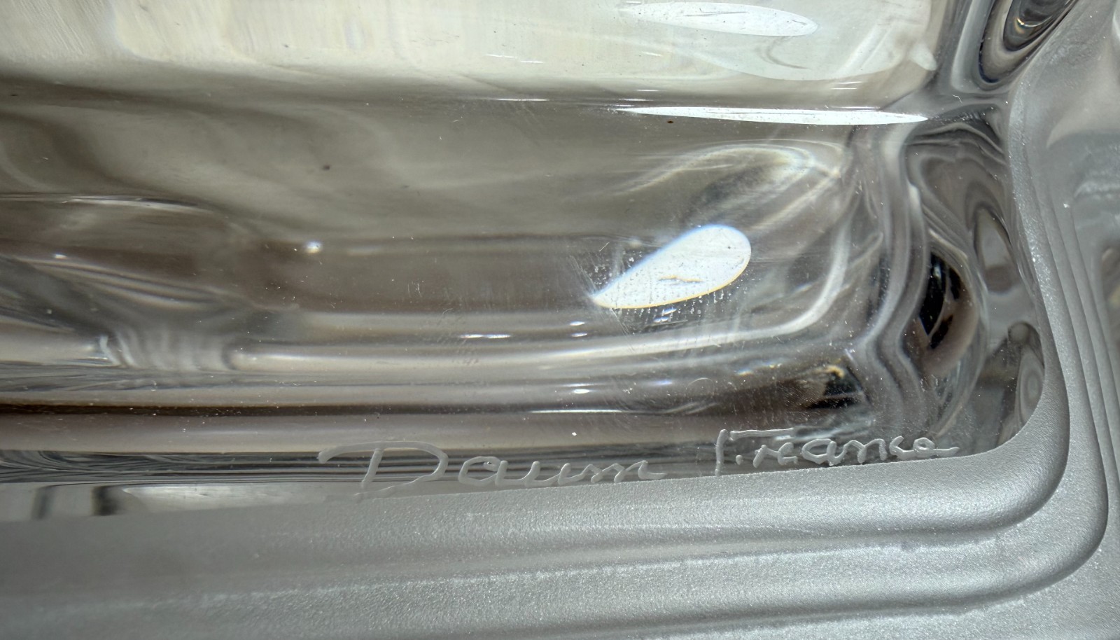 LARGE Daum Art Deco Clear and Frosted Crystal centerpiece Bowl Sculpture MCM