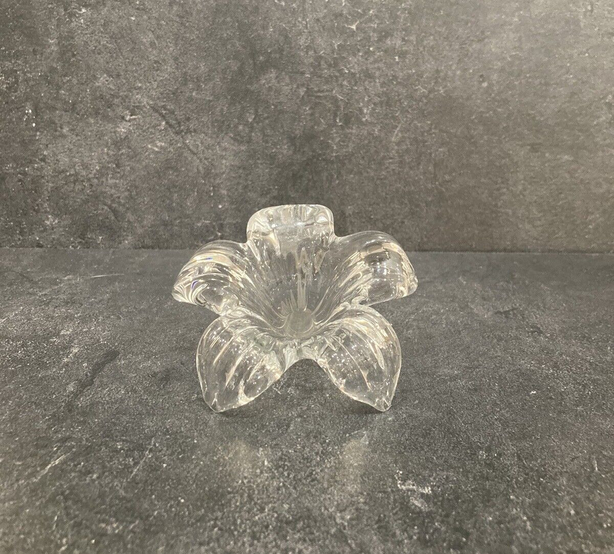 Vintage Clear Glass Lily Shaped Bud Vase Hand Blown 8 inch