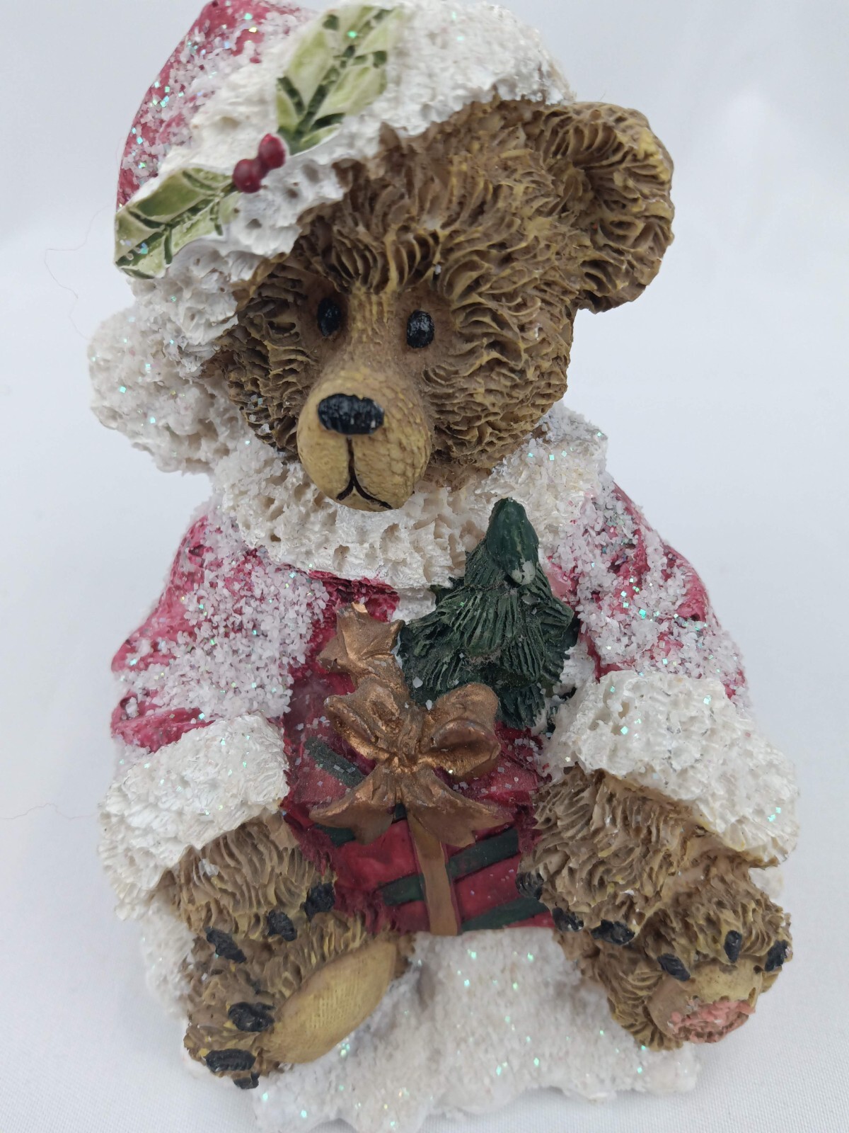 Resin Teddy Bears the Santa Bear with Christmas Tree and Present Pre-owned