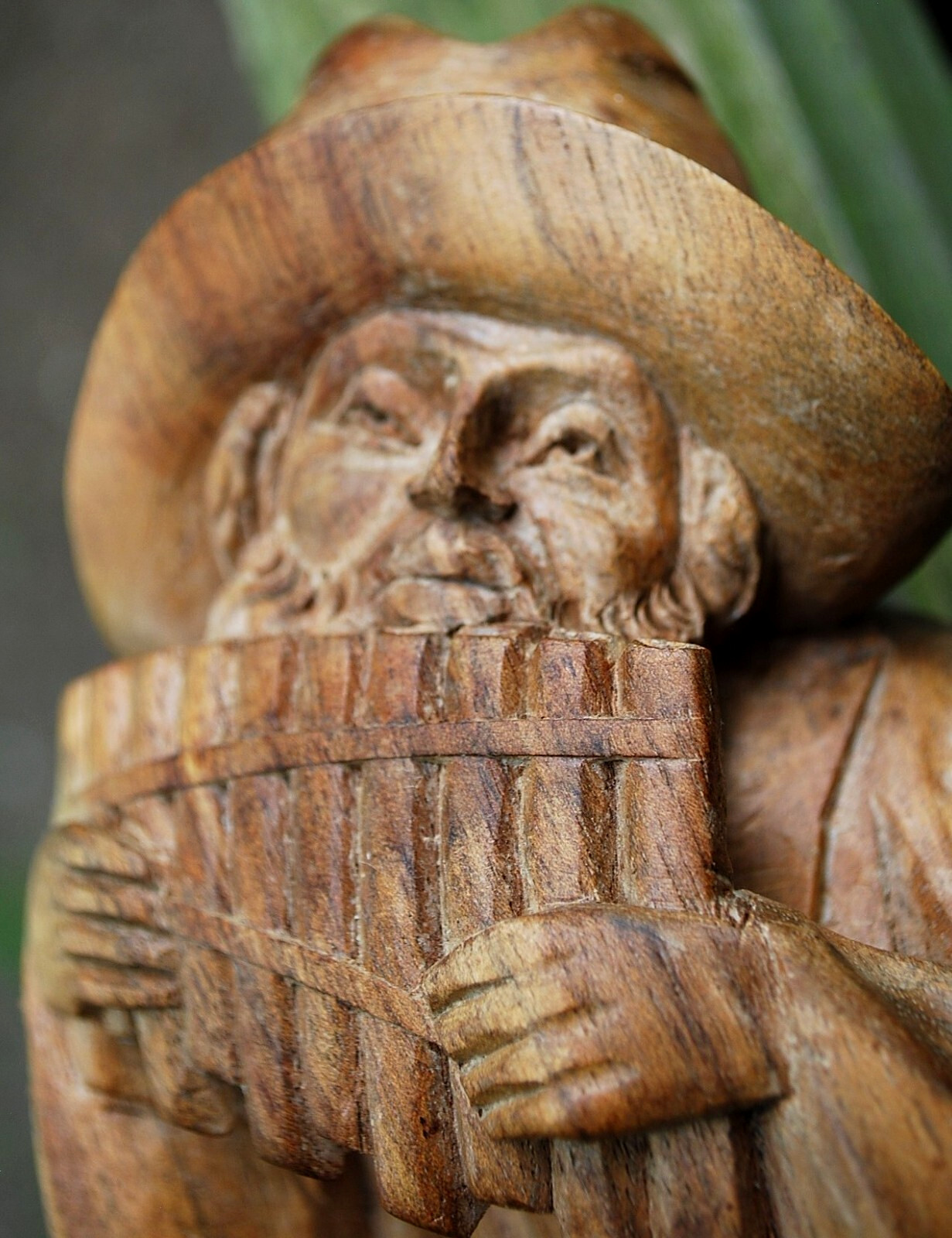 Antique BLACK FOREST GERMANY Hand Carved Wood Sculpture MAN PLAYING PAN PIPES