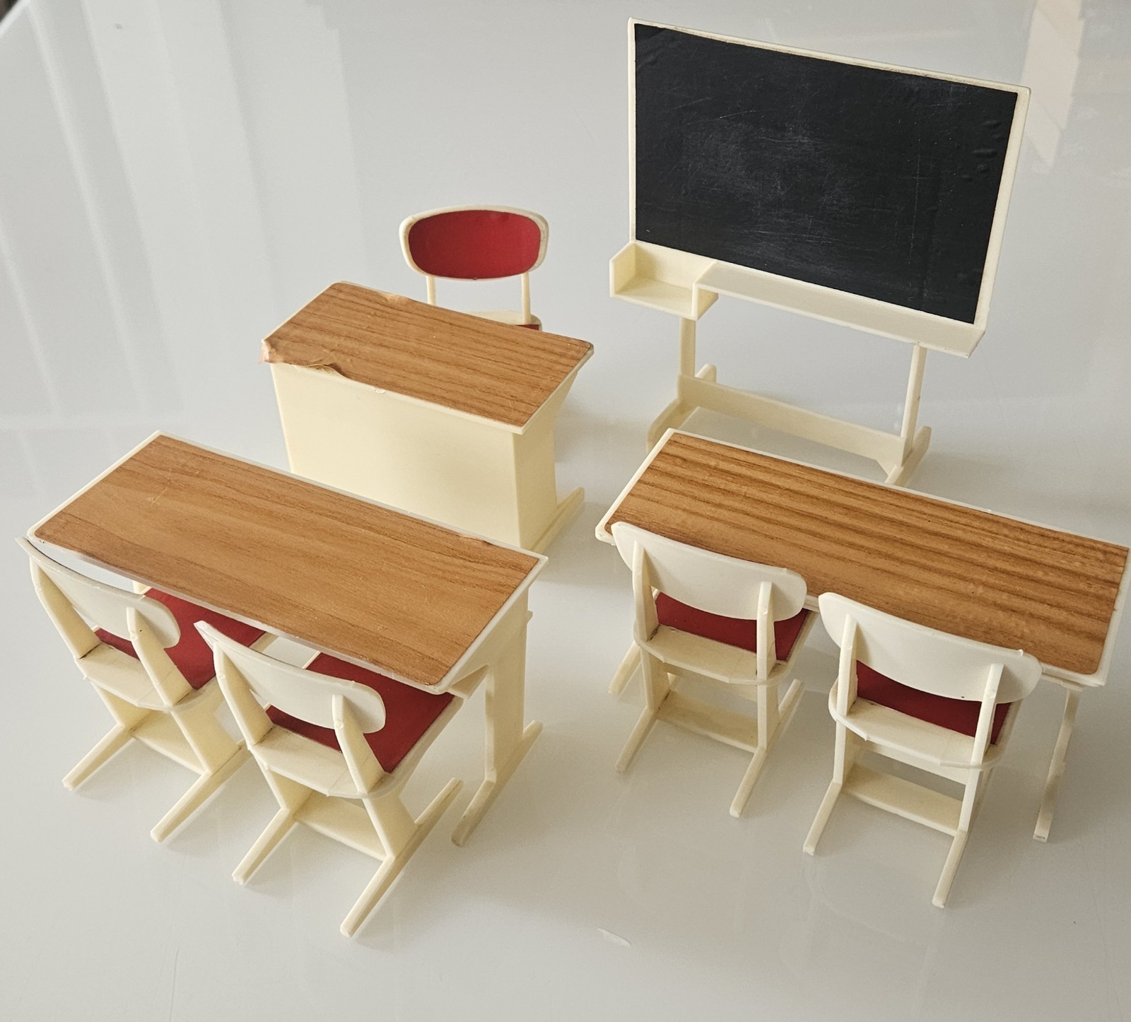 Vintage Kunstlerschunz West Germany Dollhouse Classroom Furniture Set 1960s