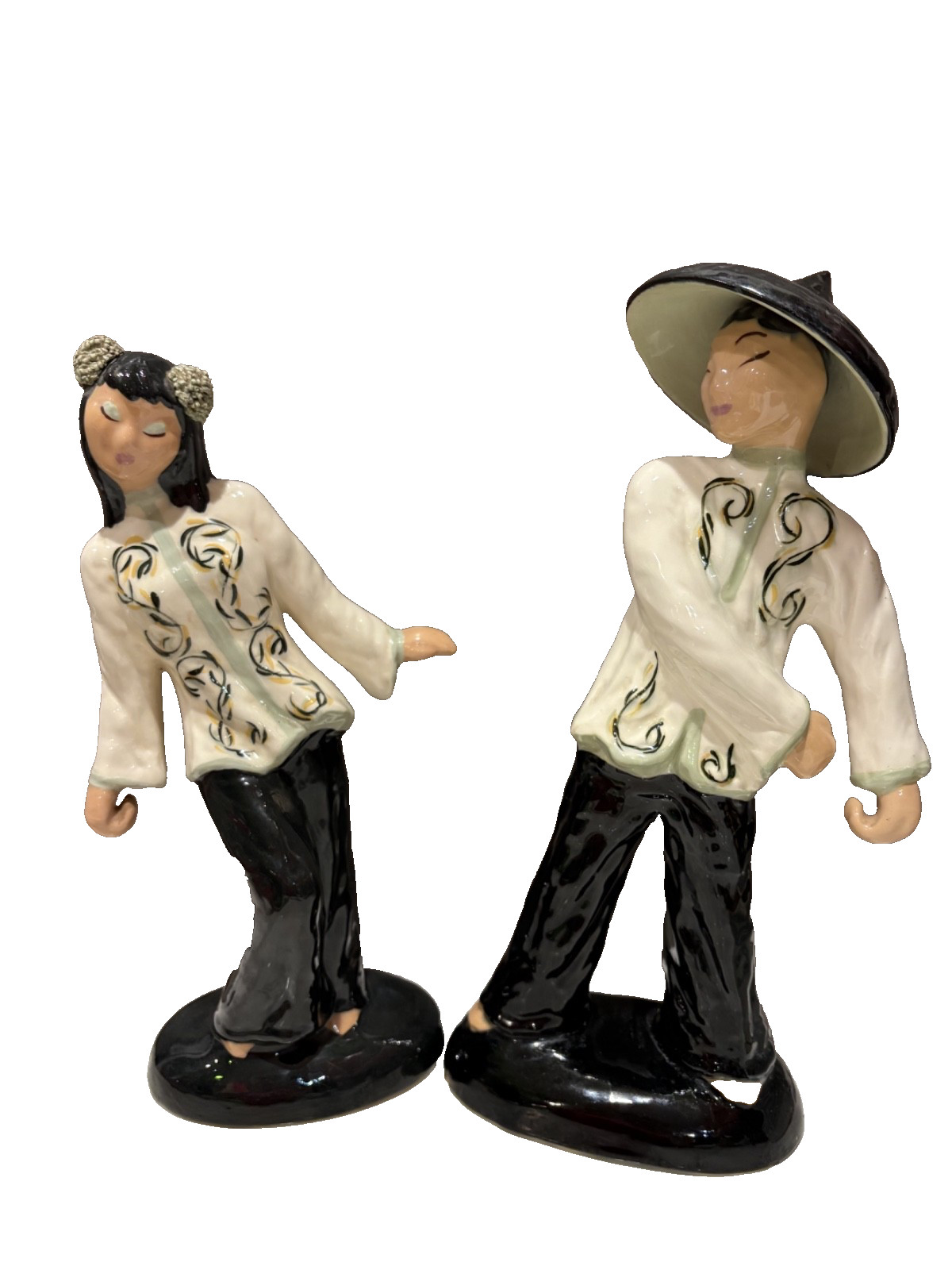 Pair of Vintage Hedi Schoop Hollywood California Asian Ceramic Figures MCM