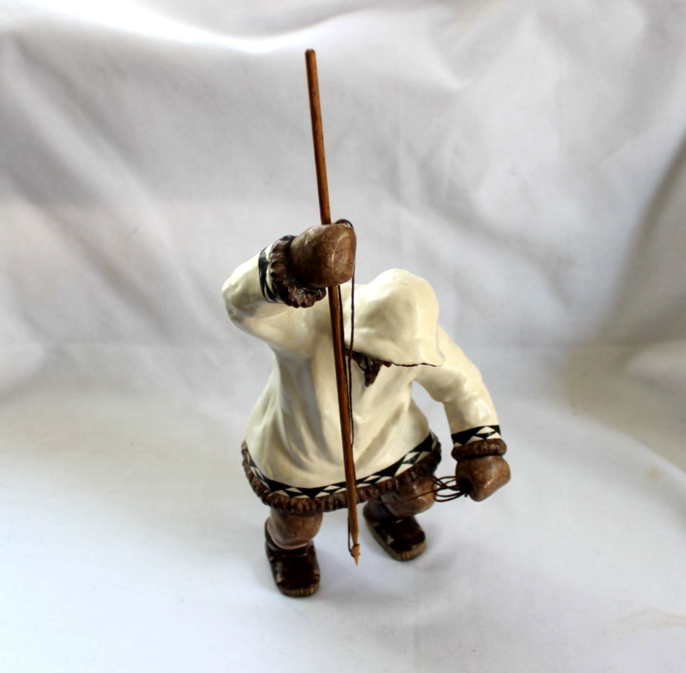 C. Alan Johnson Alaska Inuit Man Hunter Rope/Spear Ceramic Figurine ©1962 AK16