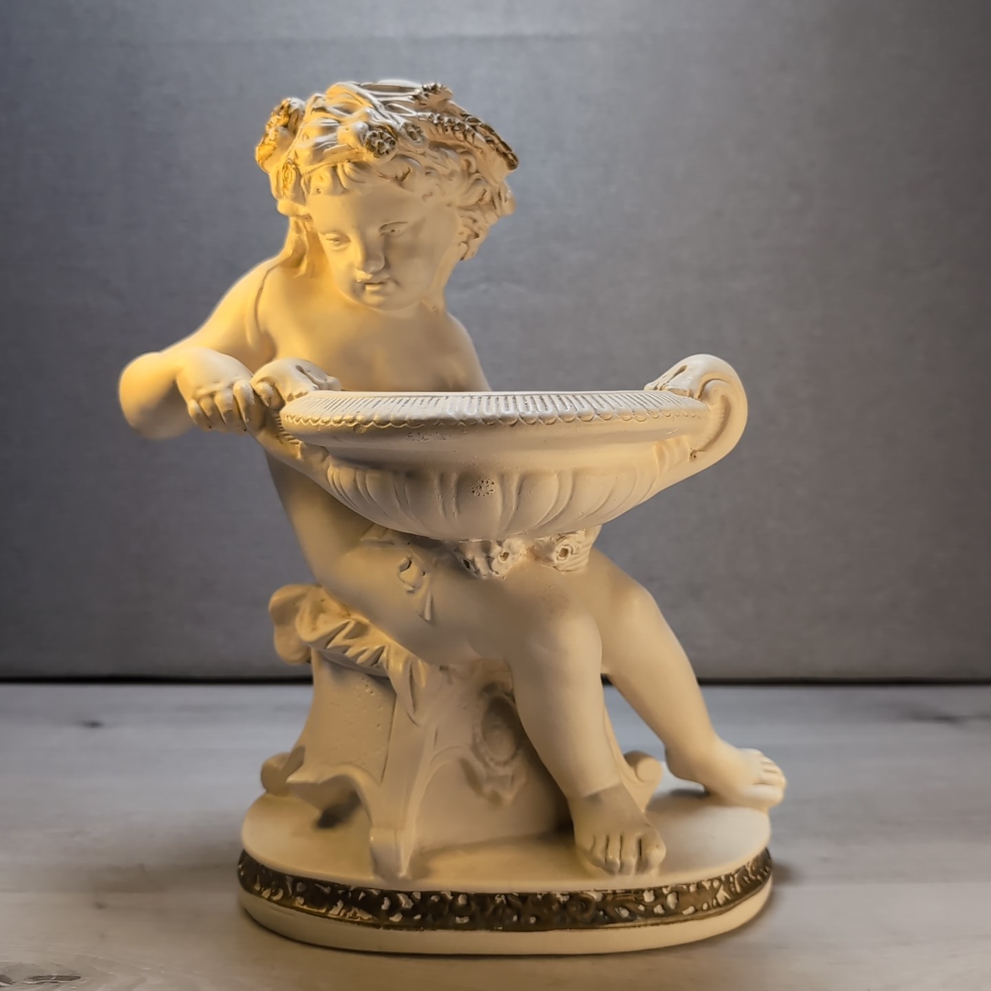 Vintage MCM Alexander Backer Chalkware Cherub Candy Trinket Change Bowl Baroque