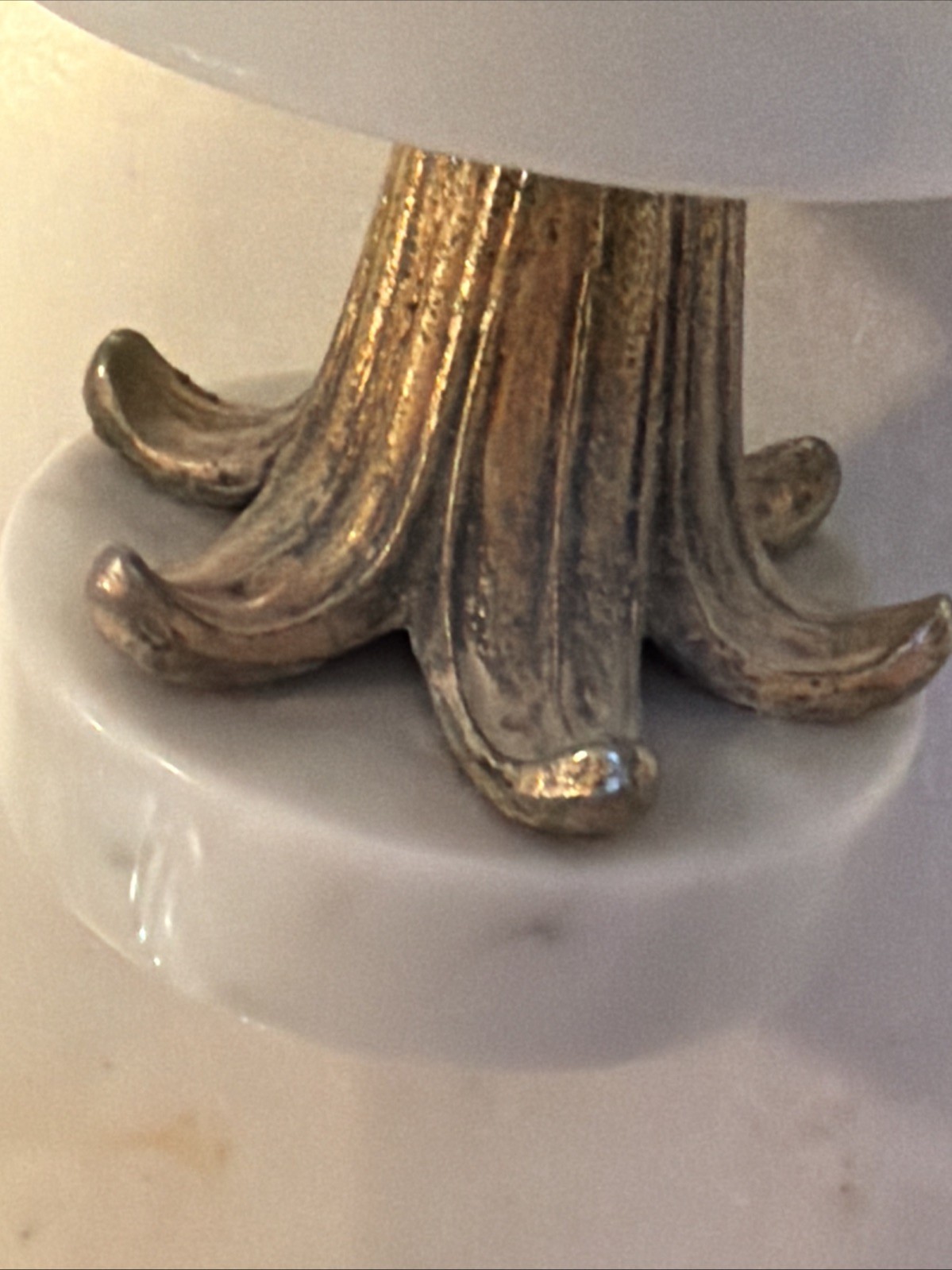 Vrg Brass Pedestal Ceramic Shell 6” Marble Hollywood Regency Soap Dish Trinket