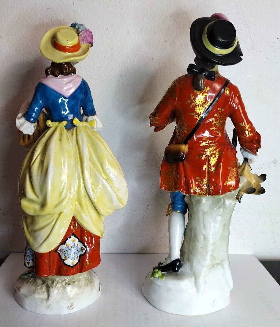 Early 29thc Chelsea Samson Couple Birdcage Bird Hunter German Porcelain Figures