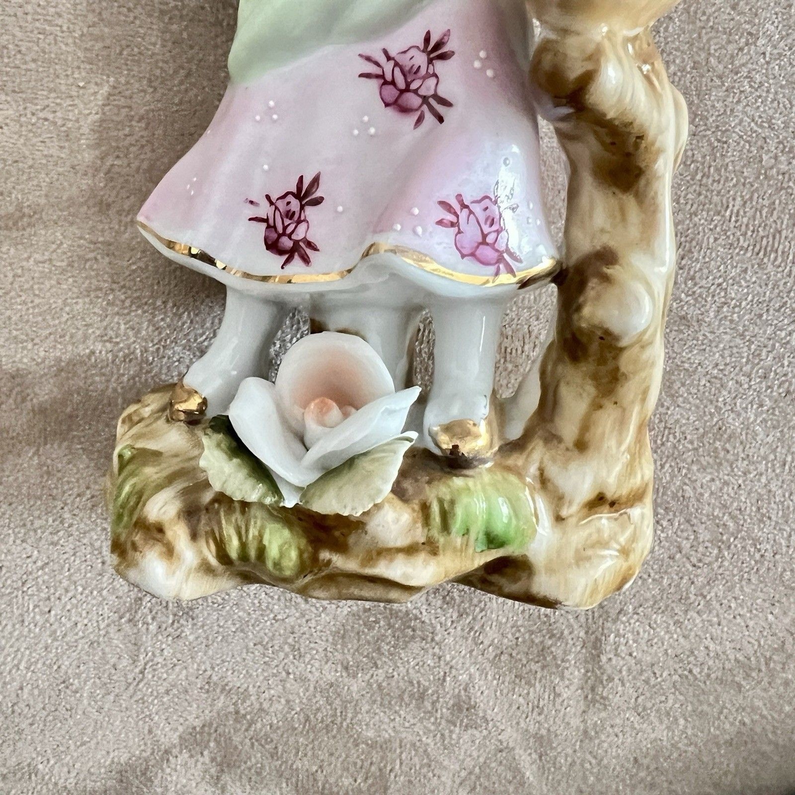 Lot 2 Unmarked Porcelain Boy Girl Children Figurines baskets flowers vtg