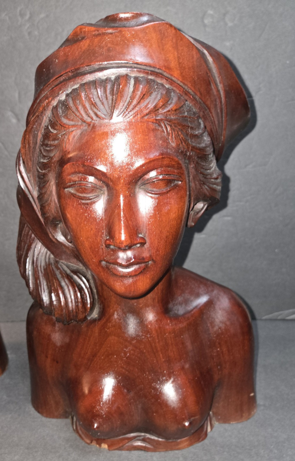 Large 15 In Tall Bali Man & Woman Indonesia Hand-Carved Hard Wood Vintage