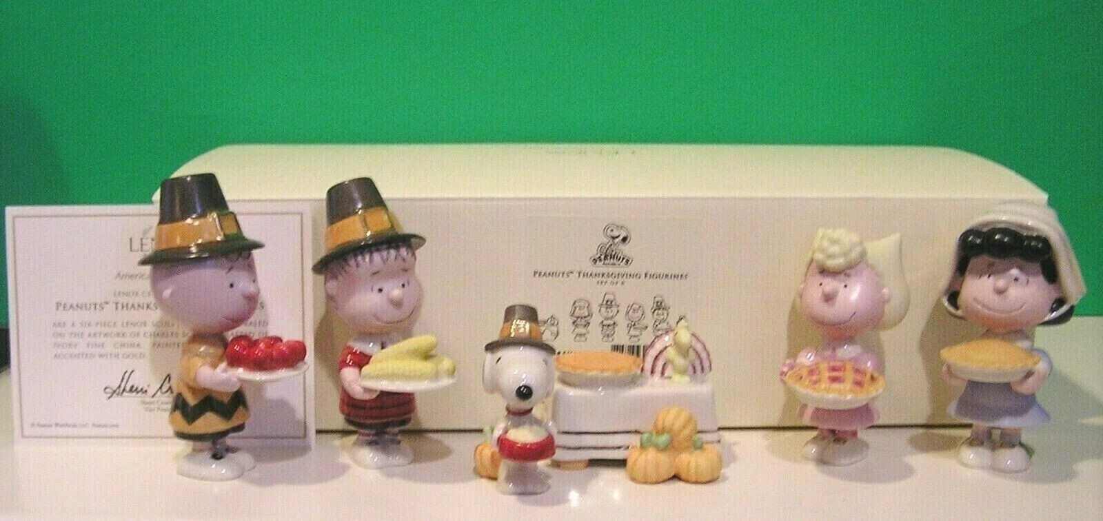 Lenox Peanuts Thanksgiving Figurines 6PC Pilgrim Dinner Snoopy Charlie Brown NEW