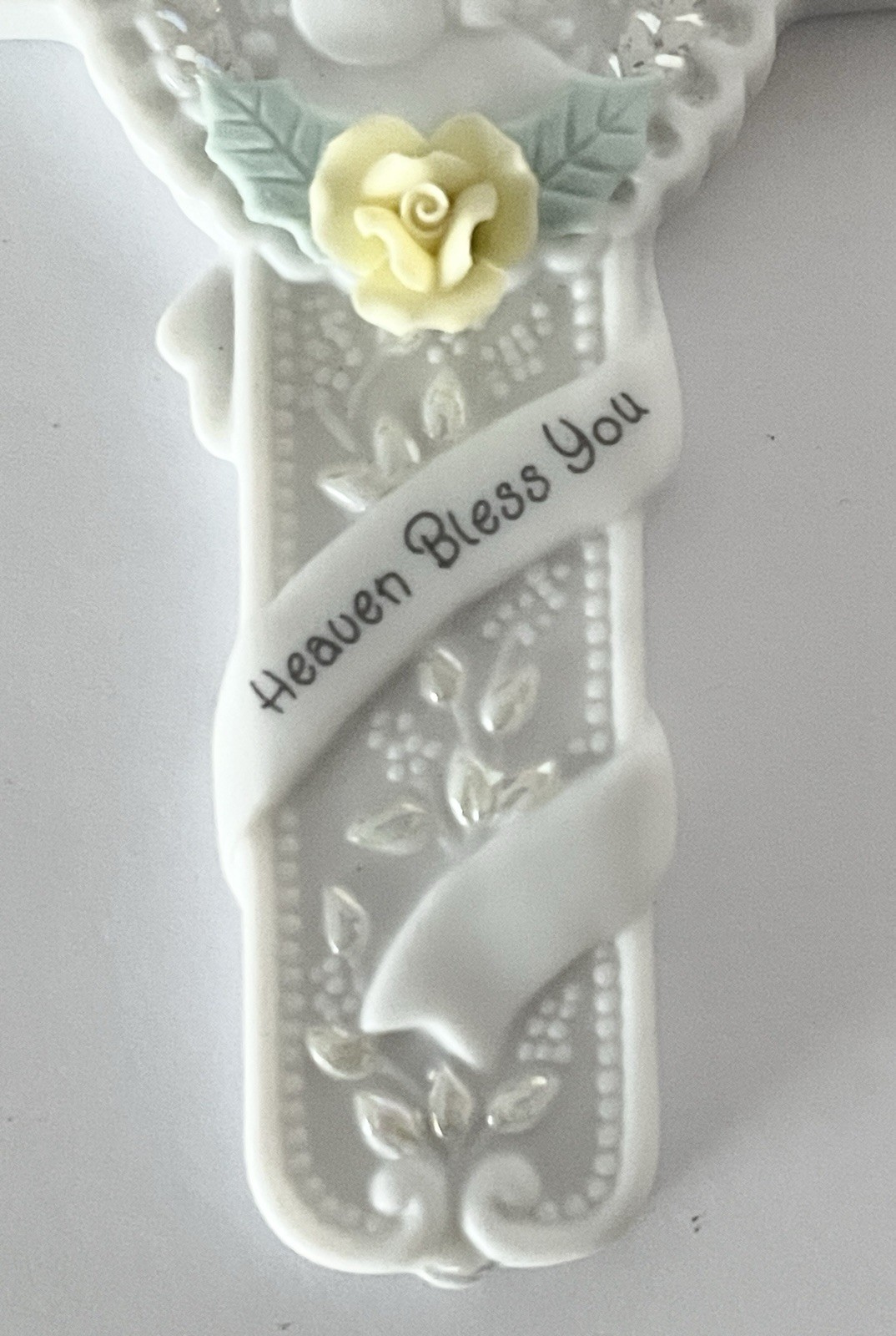 PRECIOUS MOMENTS PORCELAIN CHRISTENING BABY CROSS HANGING ORNAMENT ~ 159247 NEW