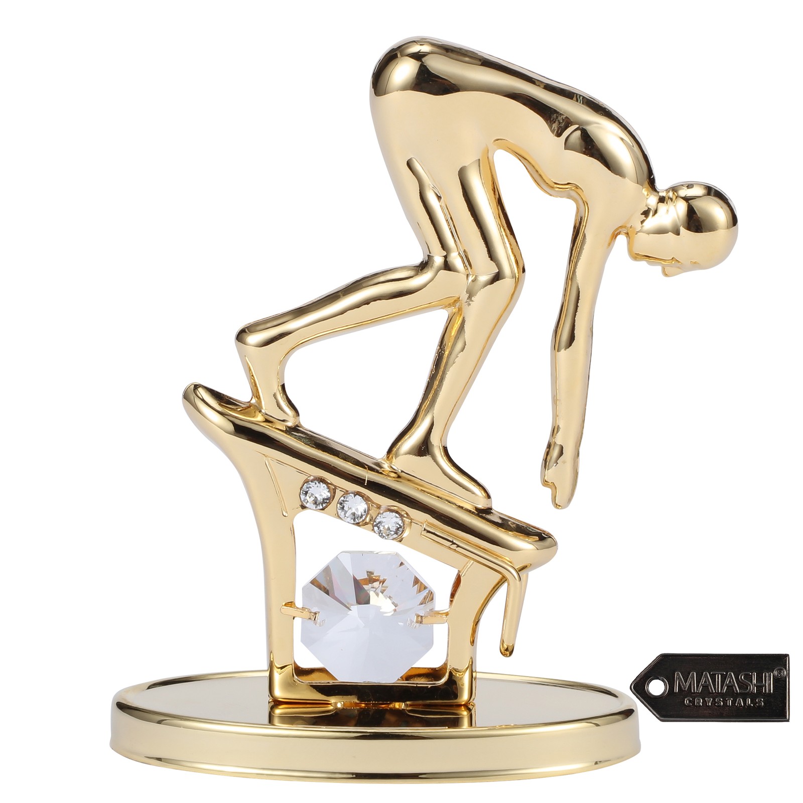 24K Gold Plated Surfer Figurine with Matashi Crystals Surfing Desk Décor Gift