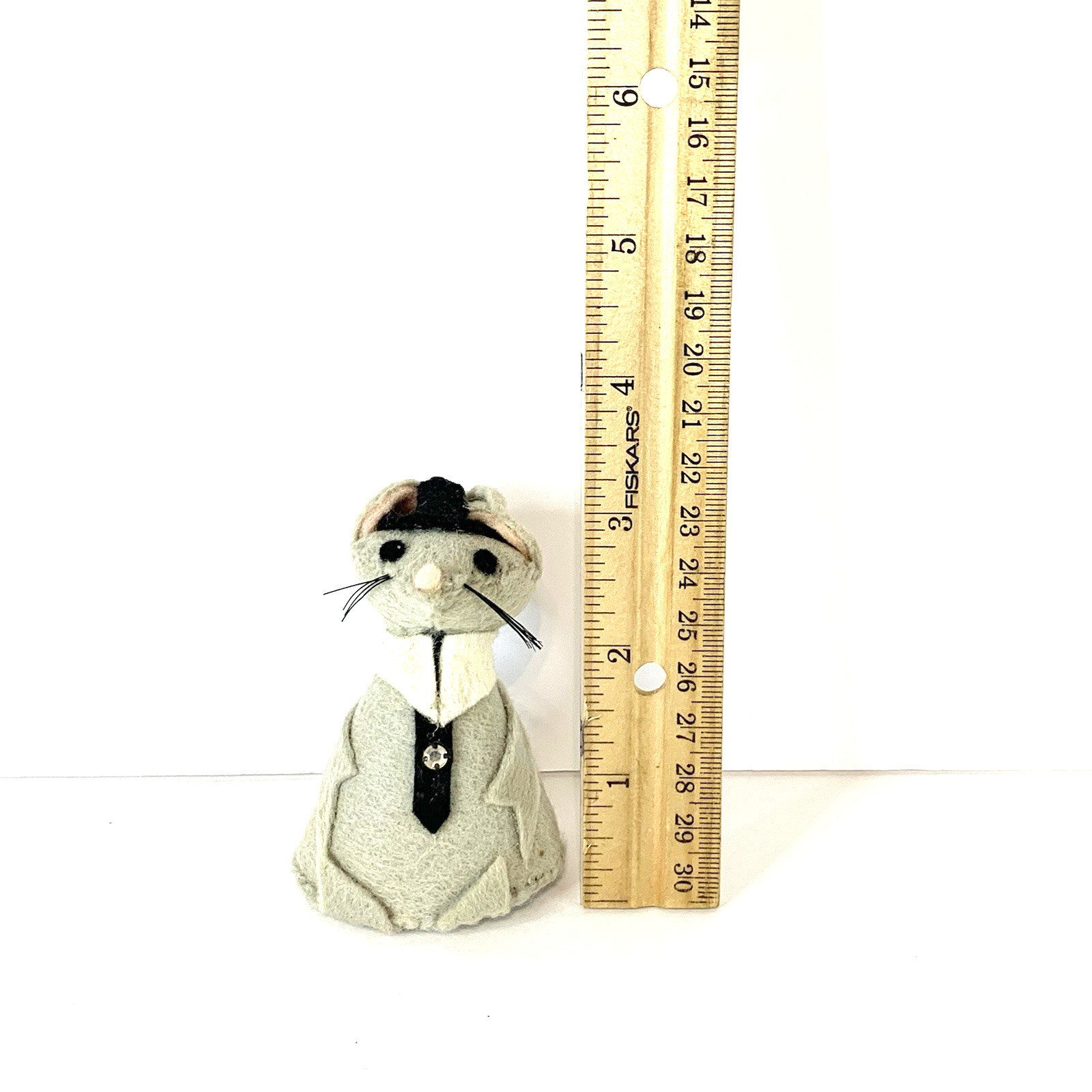 Vintage Groom Wedding Felt Mouse 3 Inches Tall Cute Grey White Black Small