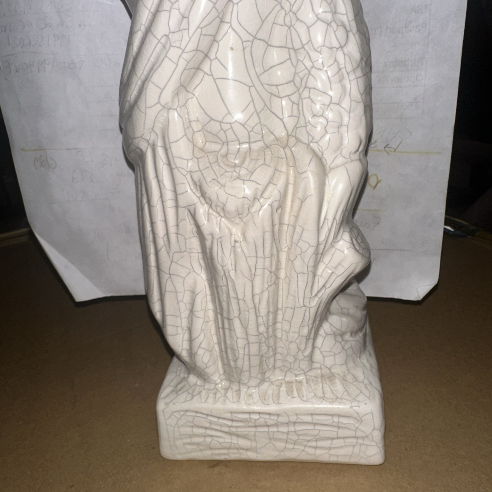 Porcelain unisex child Standing Figurine Ceramics Crackle Paint Finish. 11.5”ht