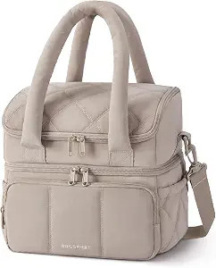 BAGSMART Lunch Bag Women, Double Deck Insulated Lunch Box, Quilted Puffer Lunch