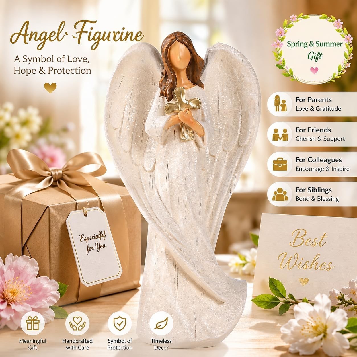 Hand-Painted Guardian Angel Holding Cross – Meaningful Gift for All Occasions