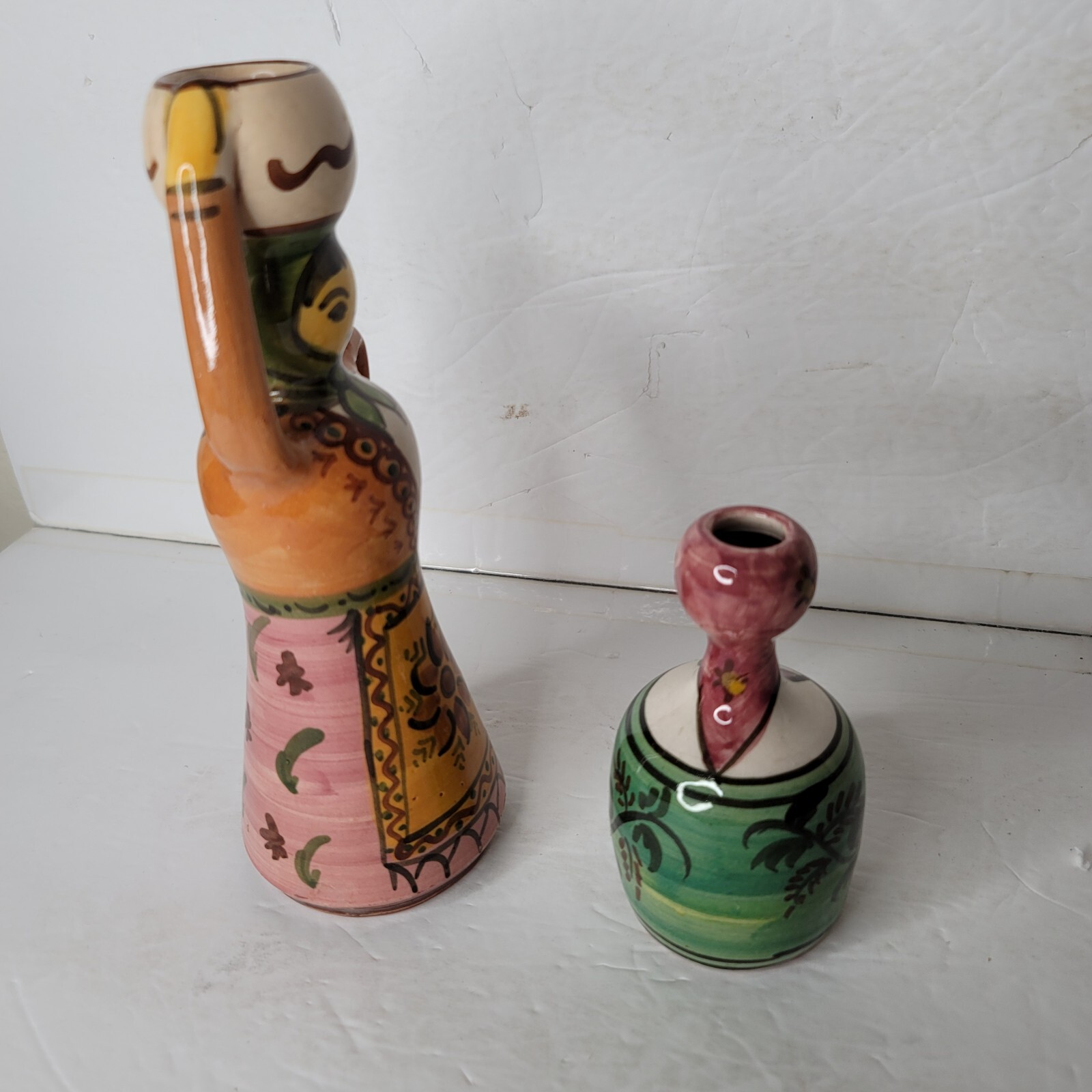2 Vintage Small Redware Women Figurines Mexico? Italy? Appx 9 and 5″ Tall