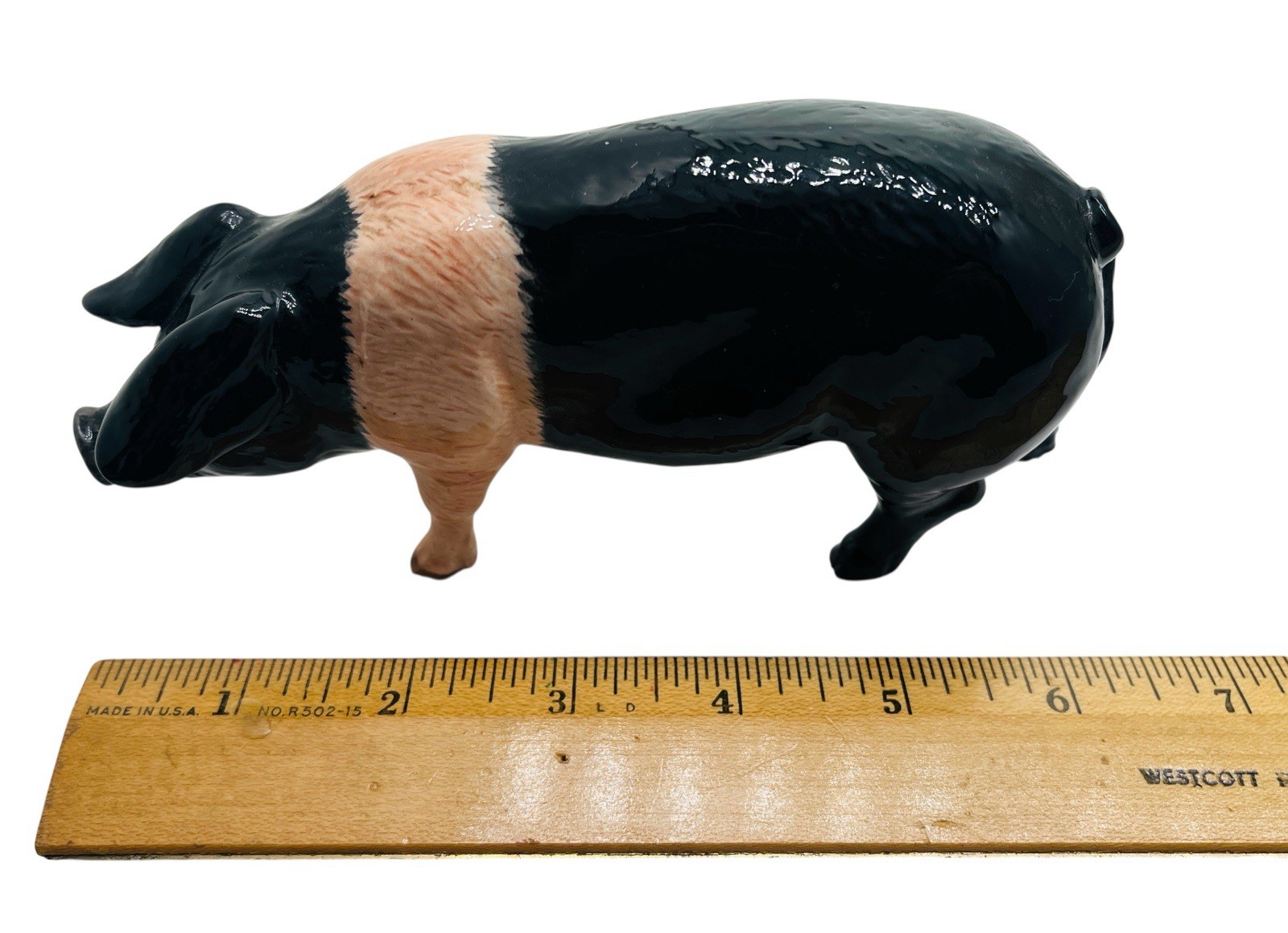Vintage Signed Porcelain John Bewick Black & Pink Pig Figurine RARE