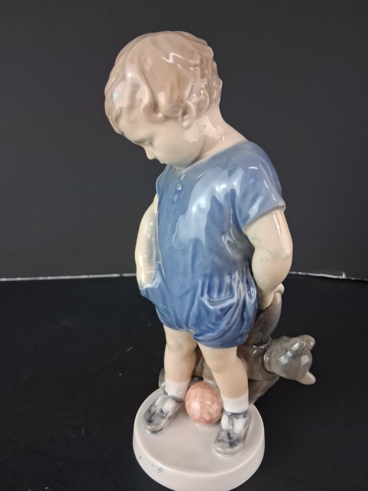 Royal Copenhagen Figure Boy Holding Teddy Bear #3468 7 1/4″ Made in Denmark