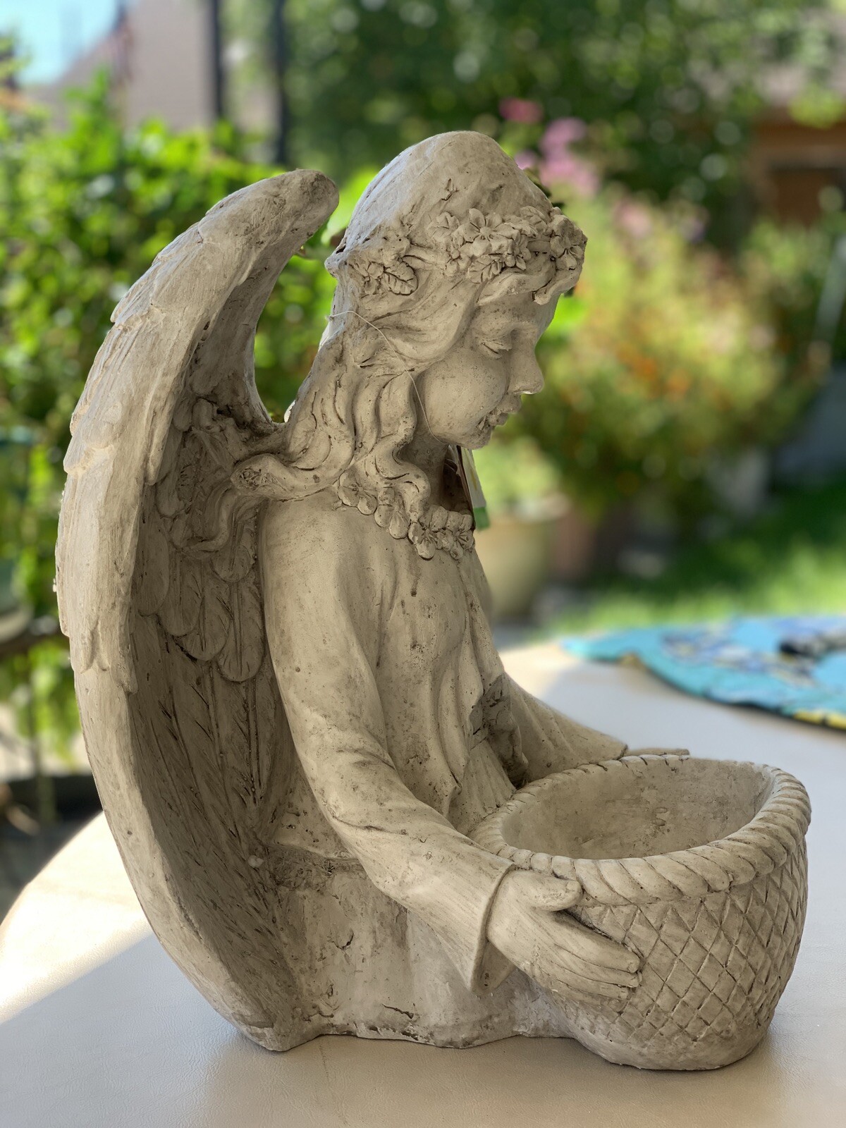 15IN Resin Angel with Flower Pot Statue