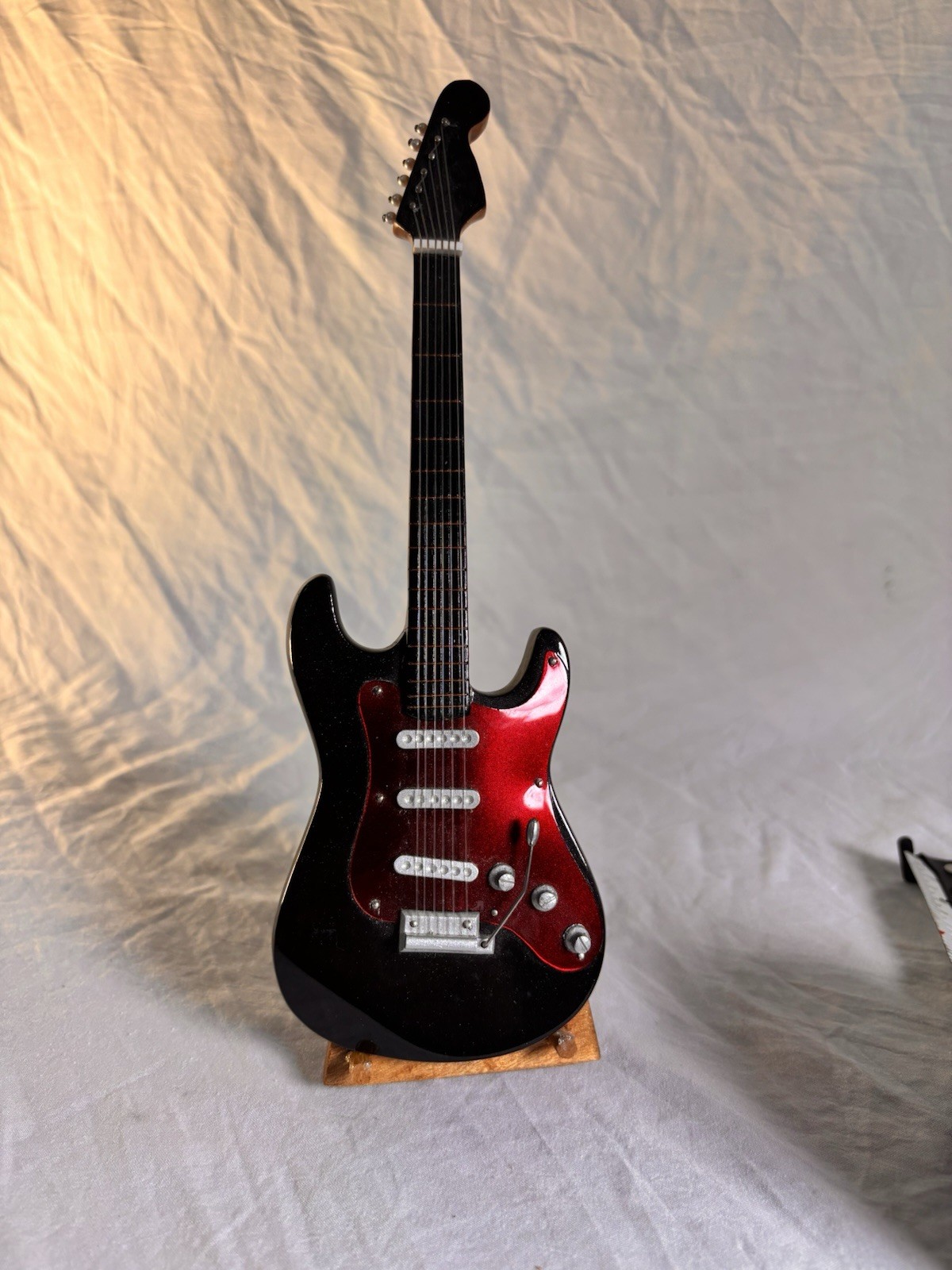 Miniature Black W/Red Fender Style 9” Electric Guitar With Stand