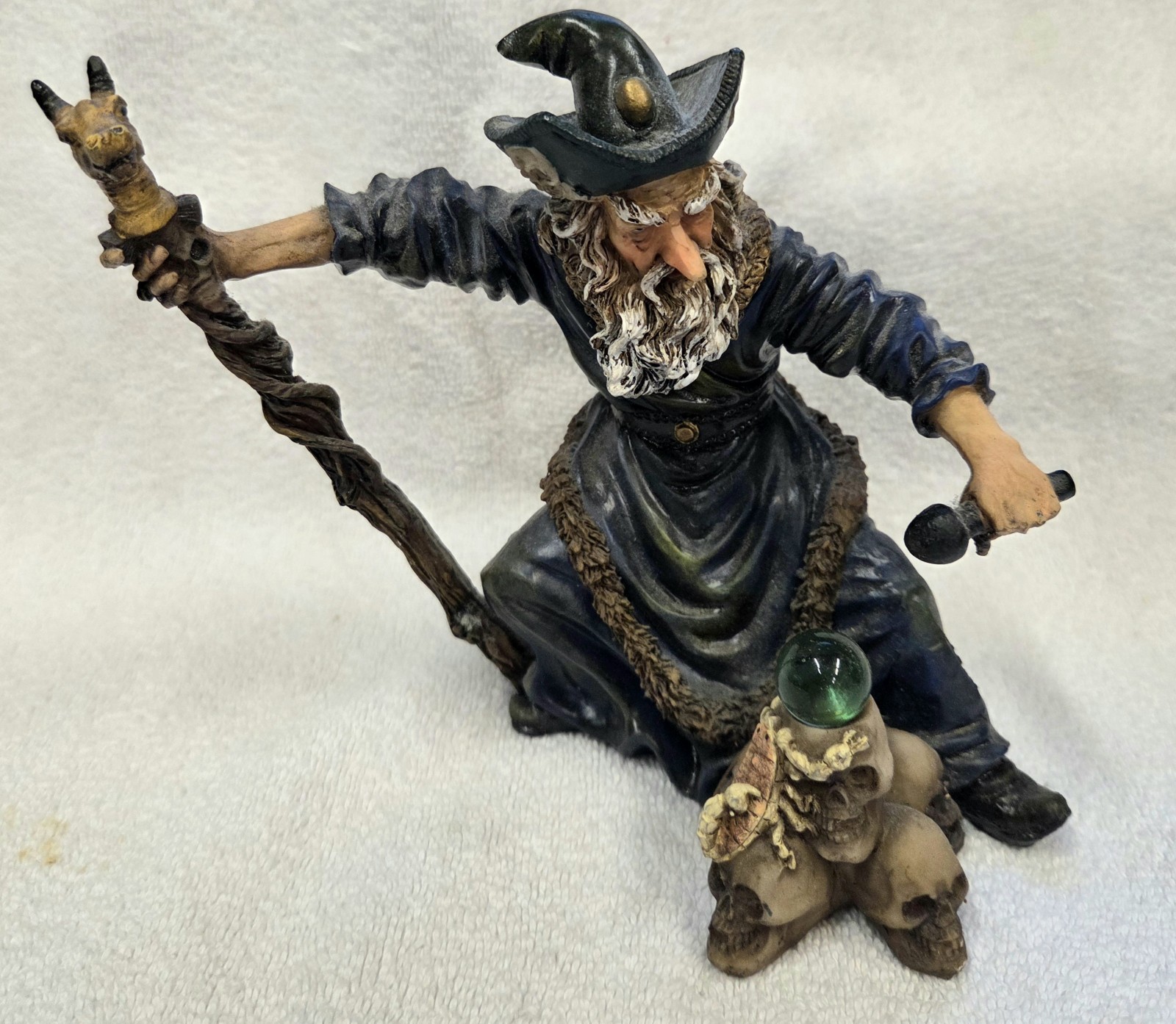 Wizard Holding Horse Staff with Orb & Skull Ornament Figurine Sculpture Magical
