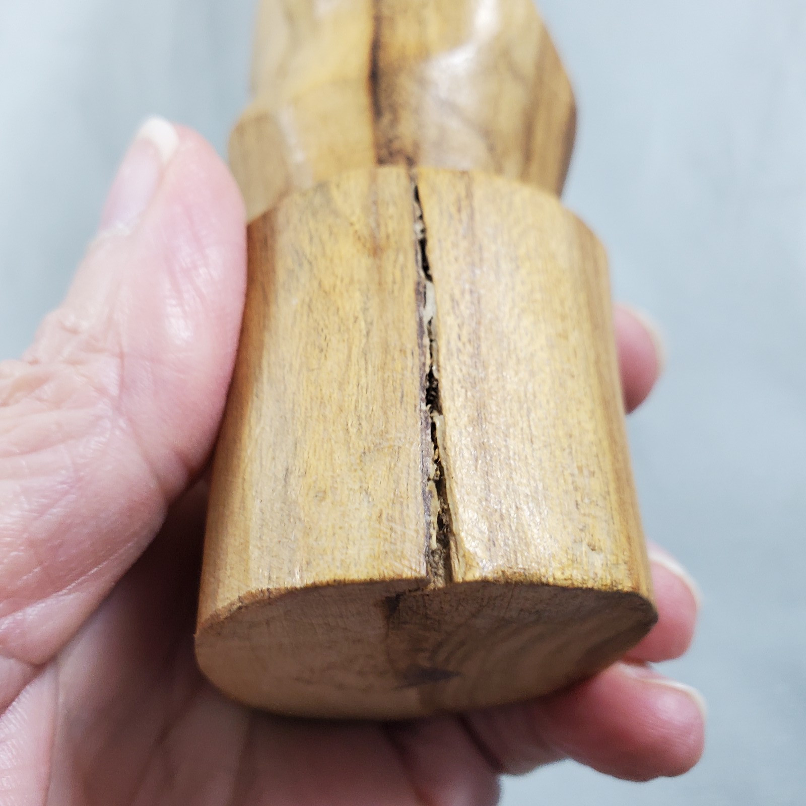 Hand Carved Wood Dual Long Faces Statue Fiji? Young Lovers Tiki Vintage Grain