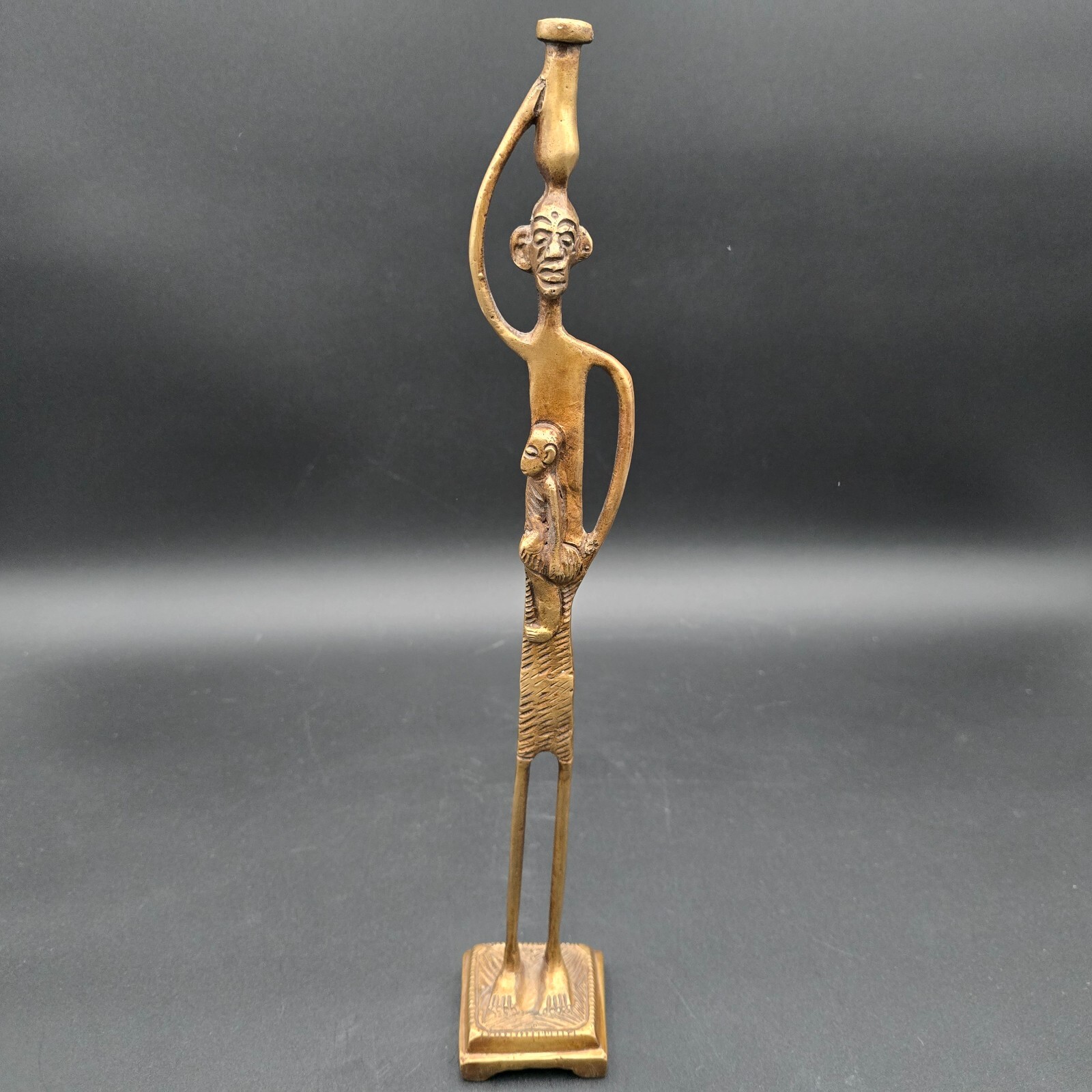 African Brass Water Carrier with Baby Sculpture Solid Metal hand Crafted
