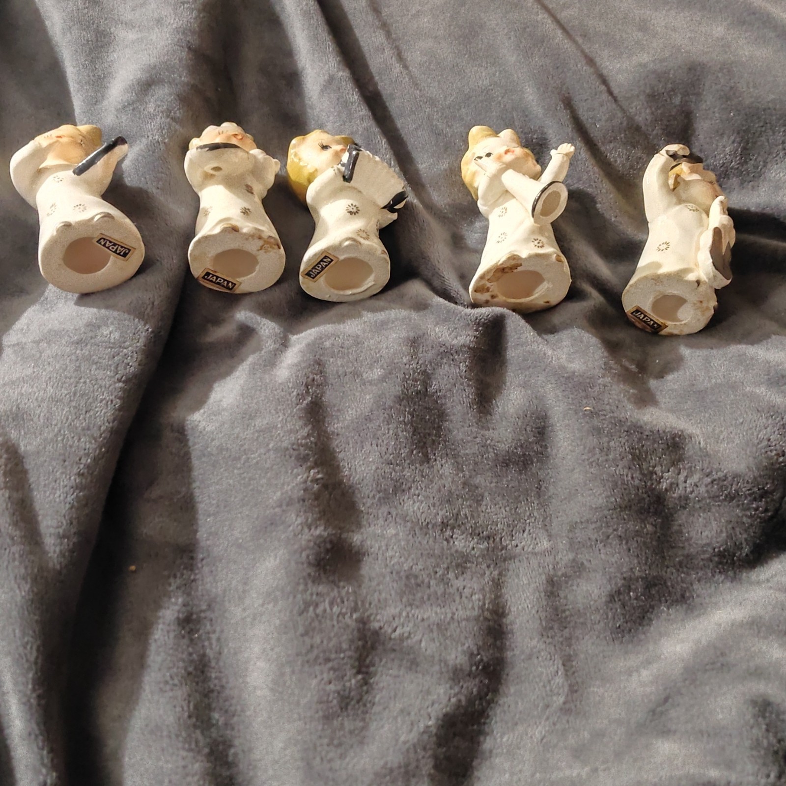 Ceramic Girl Musician Figurines Lot of 5, Glazed White/Black/Gold, Music Theme