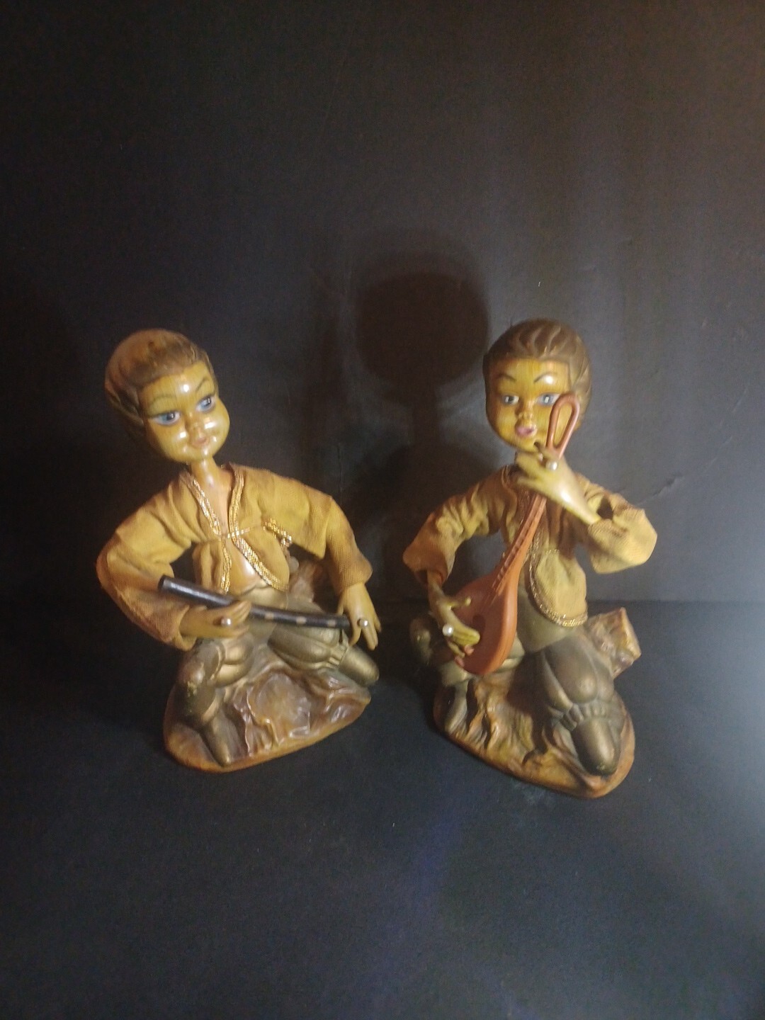 Vintage Tilso Pixie Elf 1960’s Figures Hong Kong Set Of 2 Estate Resin Musicians