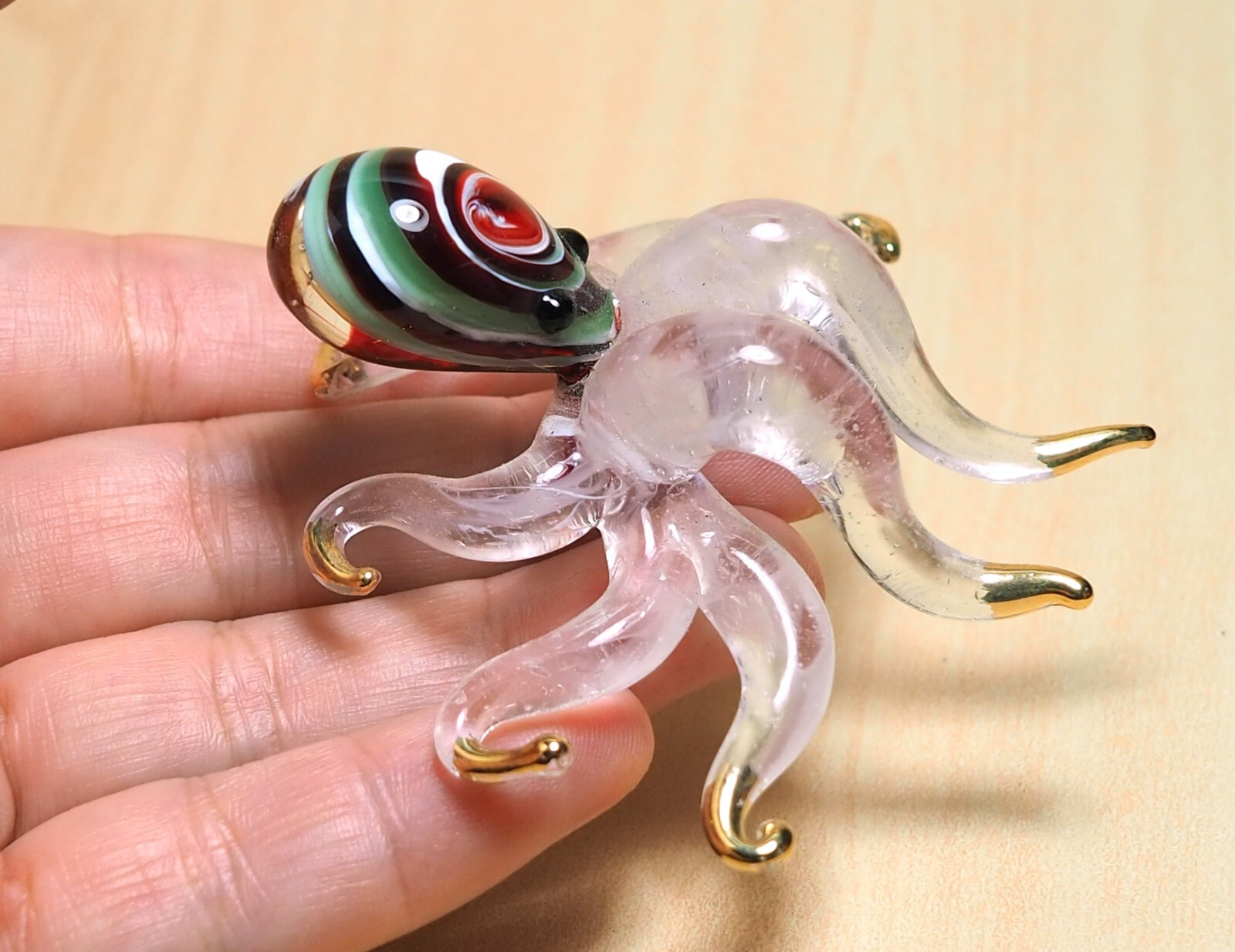 Maroon Green Octopus figurine handmade blown Glass gold trim decor – GIFT