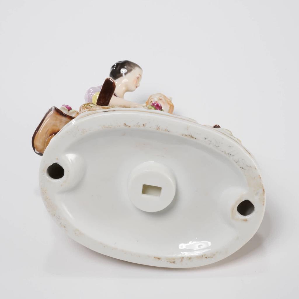 Dresden Style Hand Painted Porcelain Couple w Lamb Floral Figurine Figural Group
