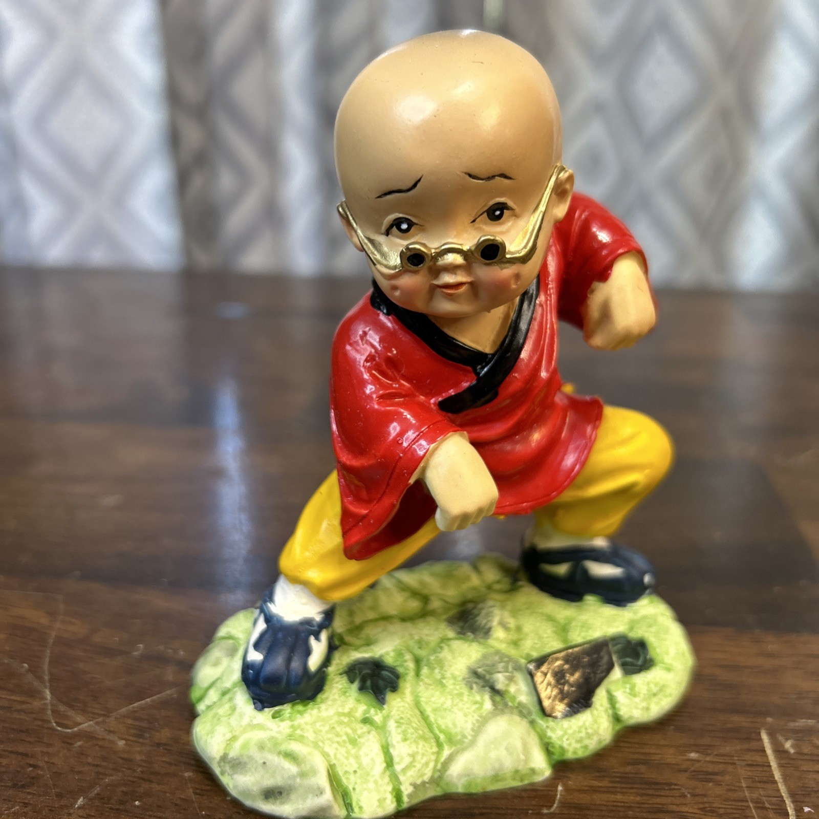 Vintage Chinese Kung Fu Martial Arts Boy Monk Handpainted Resin Figurine
