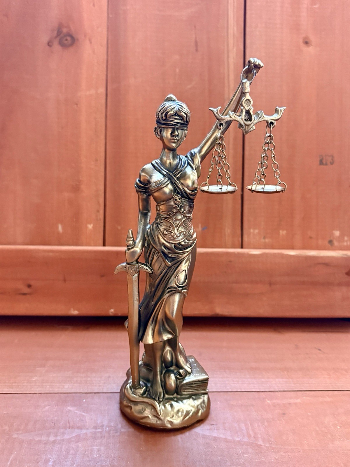 Lady Justice Figurine 8” Resin Sculpture in Gold Finish Law Office Decor