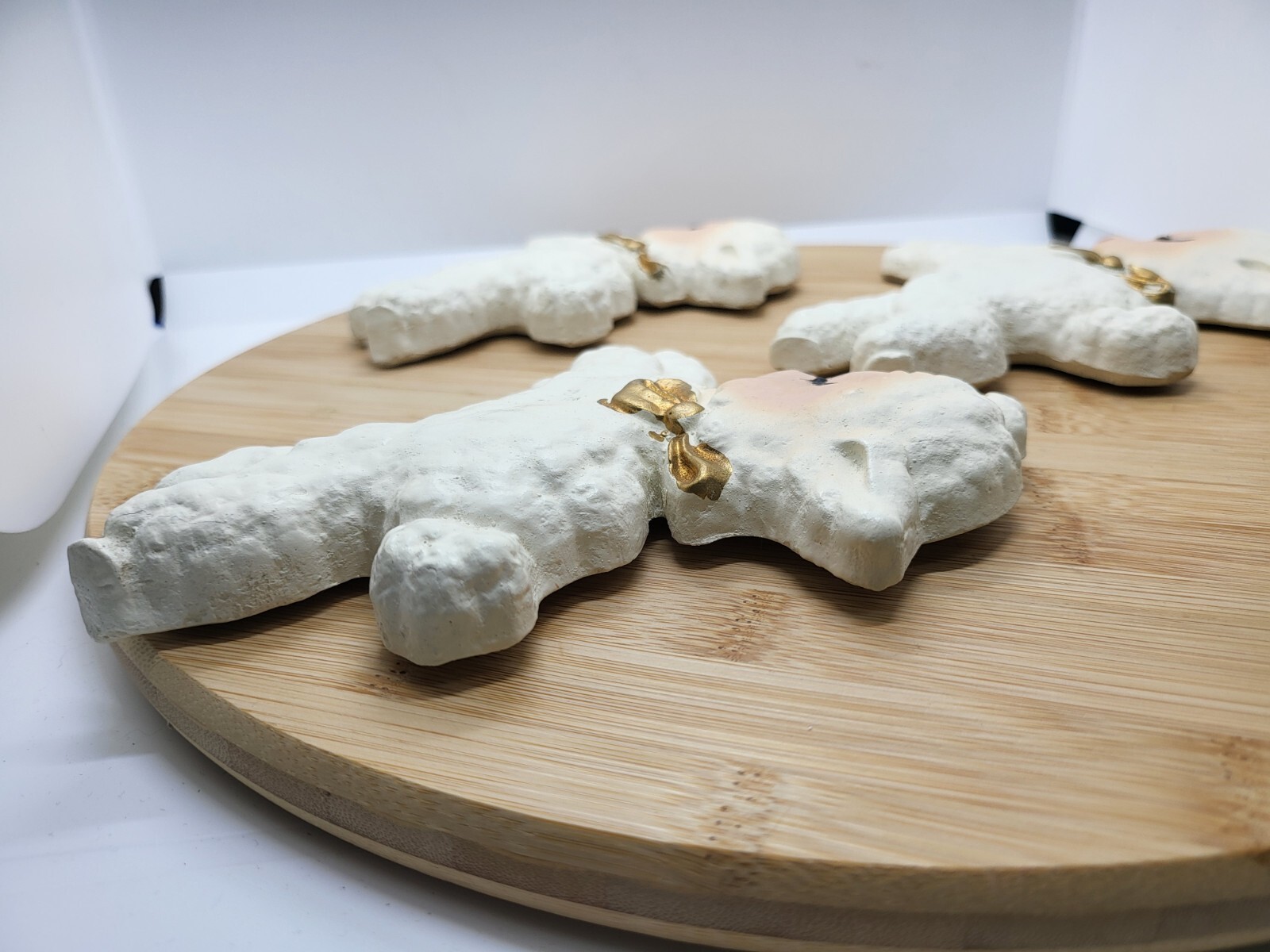 Set Of Three Chalkware Lamb Sheep Wall Hanging Decor