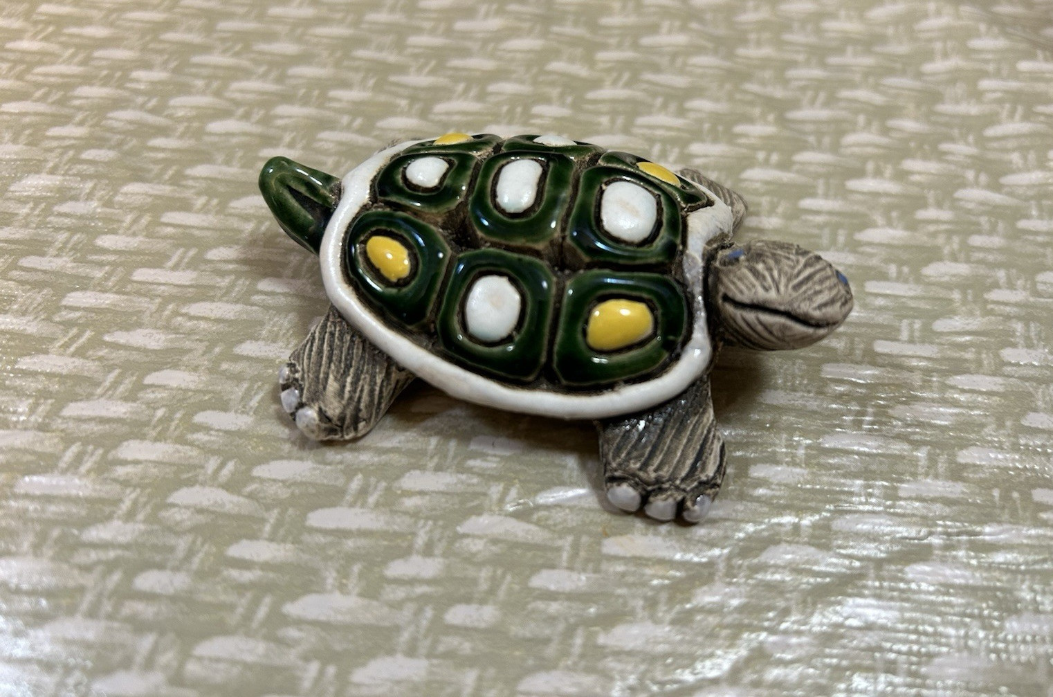 VTG Cute Grinning Turtle Stone Art Pottery Figurine 3″ Green