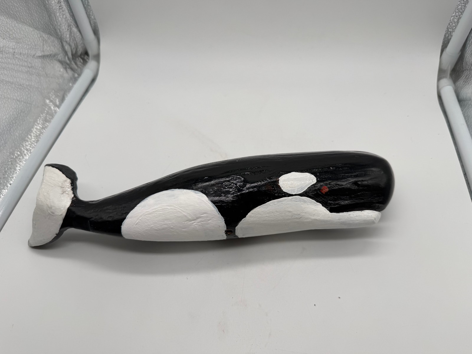 Vintage Carved Folk Art Primitive Style Carved Painted Wood Whale Figurine