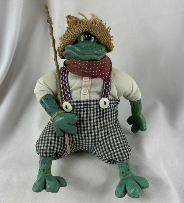 New Russ Berrie Frog Figurine Tadpole 2173 Kathleen Kelly Shelf Sitter Fishing