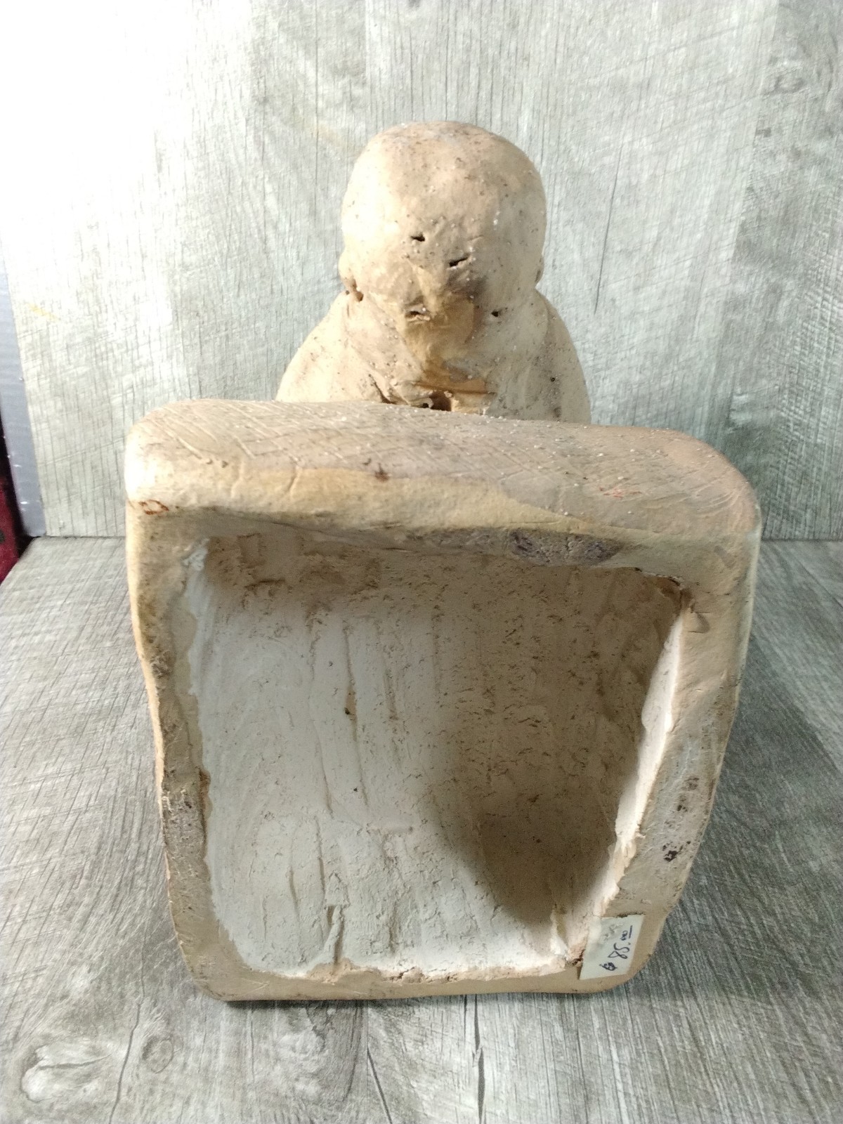 Vintage Sculpture Woman & Child White Clay Brown Surface Coat, 6 3/4″ H X 7″ W