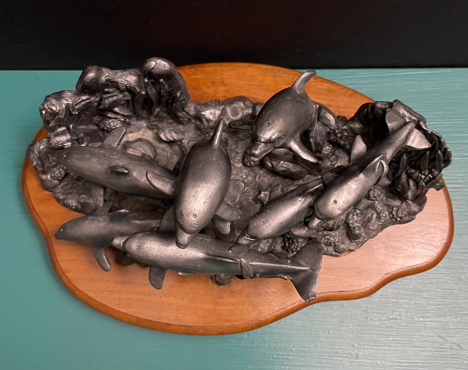 Michael Ricker Pewter Dolphin Pod Nautical Sea Life Corral Reef Ocean Art Statue