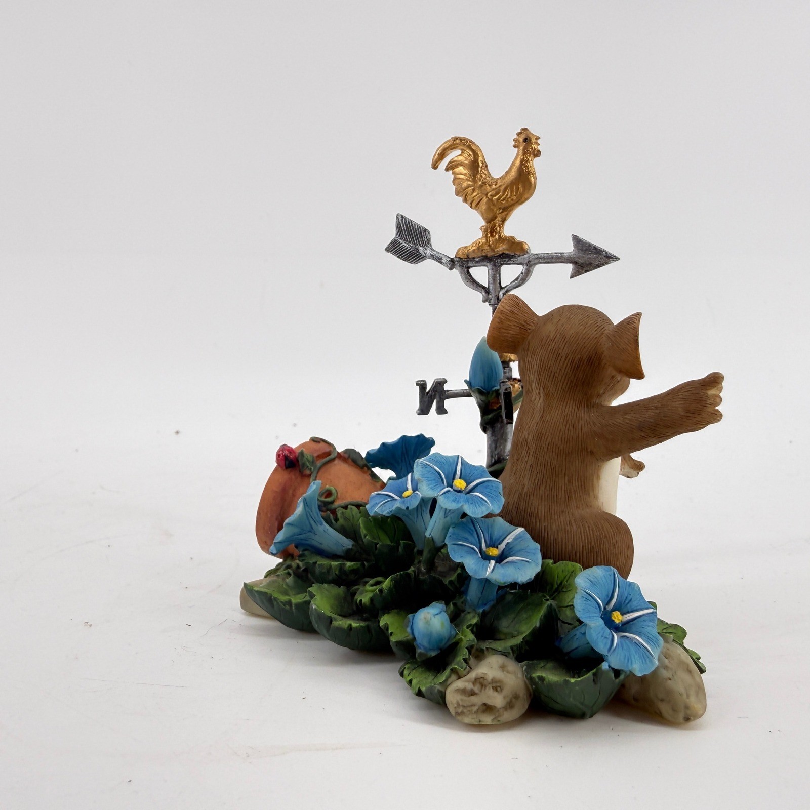 Charming Tails Figurine Mouse with Weather Vane & Blue Flowers Small Multicolor